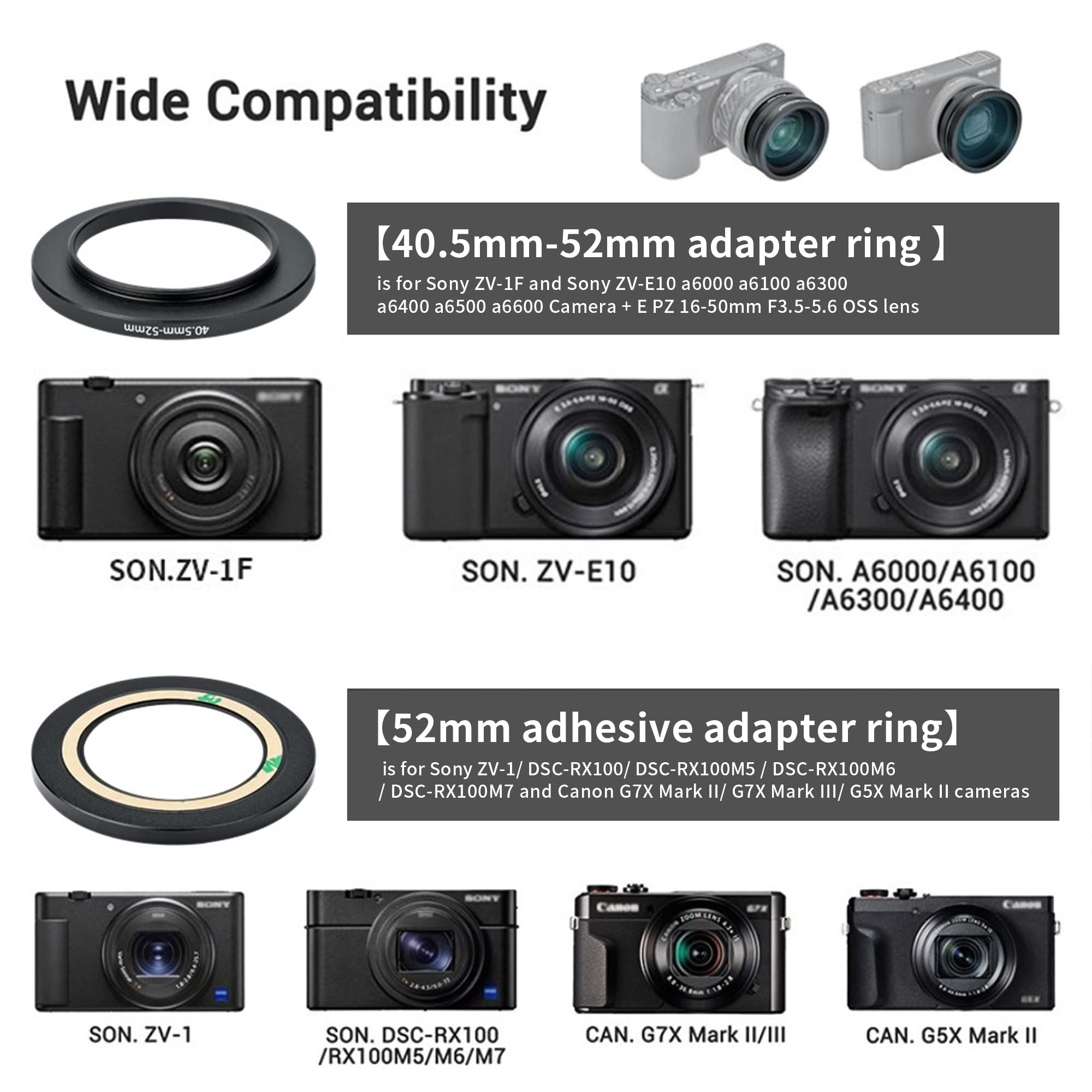 PROfezzion PROfezzion HD 18mm Wide Angle Lens with 10x Macro for Sony ZV-E10 ZV-1F A6400 A6300 A6100 A6000 Canon G7X Mark II III Camera - View 4 of 9