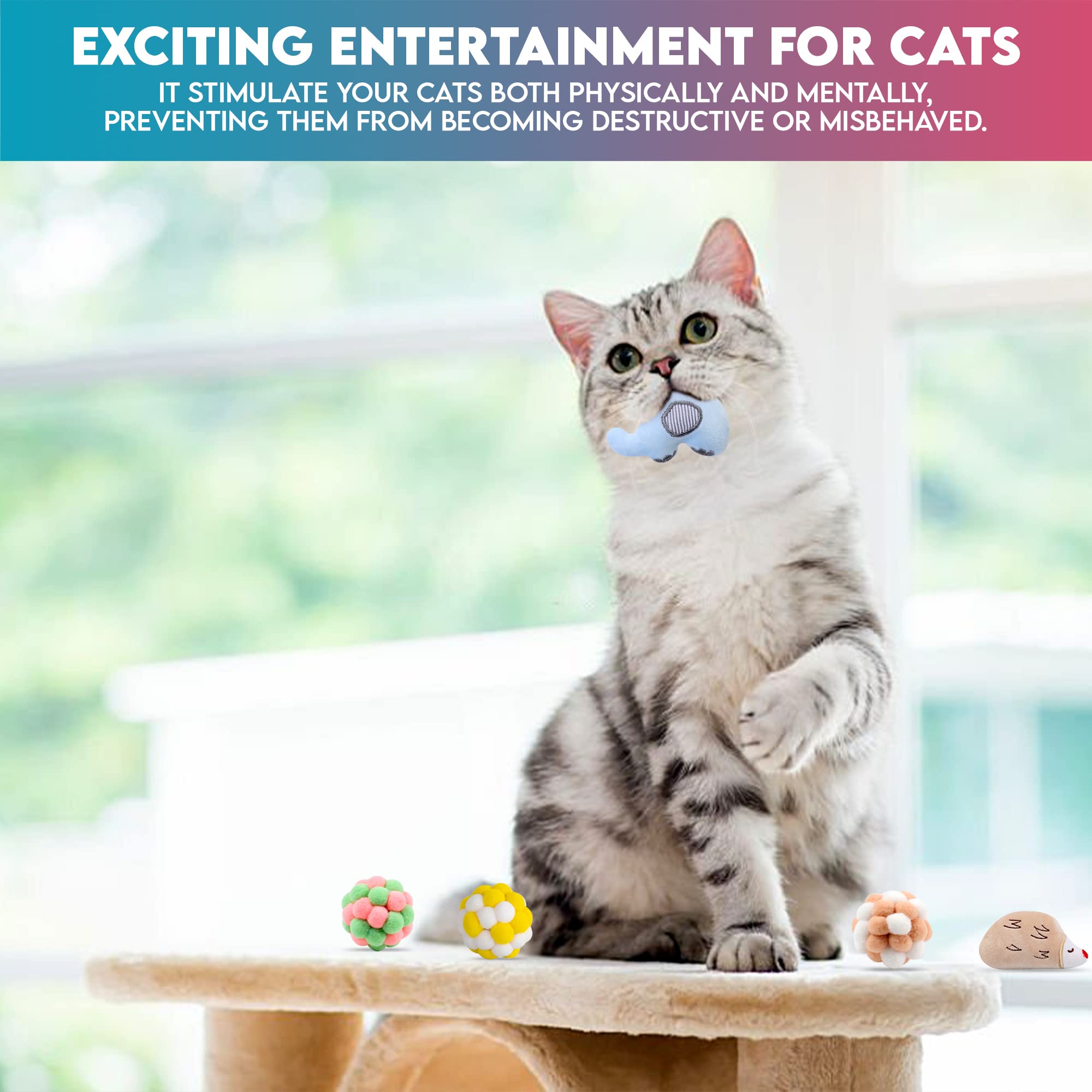 Paw Paw Babe Paw Paw Babe 9 Pcs Cat Balls and Catnip Toys Set Soft Lightweight Cartoon Fuzzy Balls for Indoor Kittens and Cats - View 7 of 9