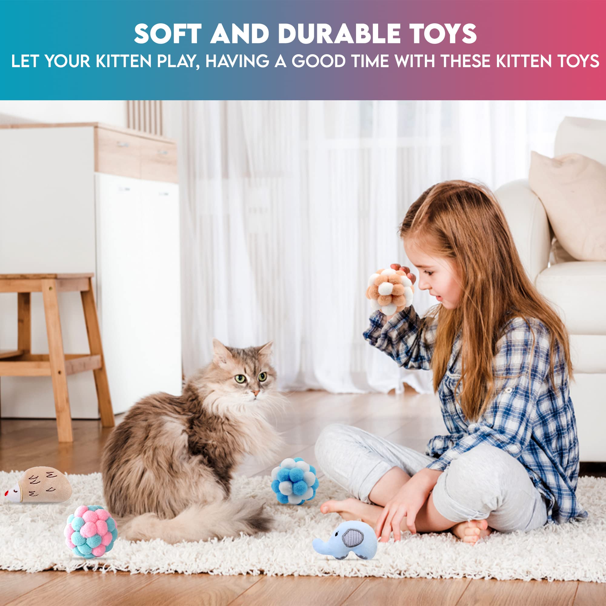 Paw Paw Babe Paw Paw Babe 9 Pcs Cat Balls and Catnip Toys Set Soft Lightweight Cartoon Fuzzy Balls for Indoor Kittens and Cats - View 9 of 9