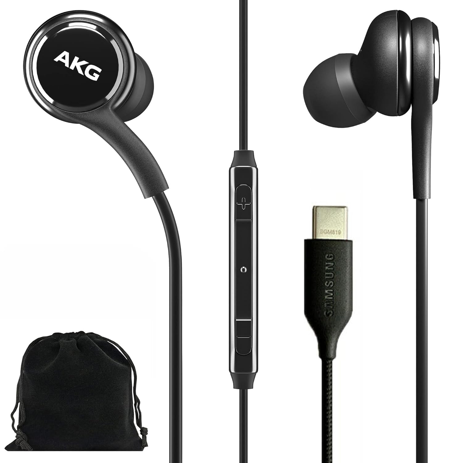 Buy Original Samsung AKG USB Type C Earbuds for Galaxy A53, S22, S21 FE, S20 Ultra - Includes Velvet Pouch - Black