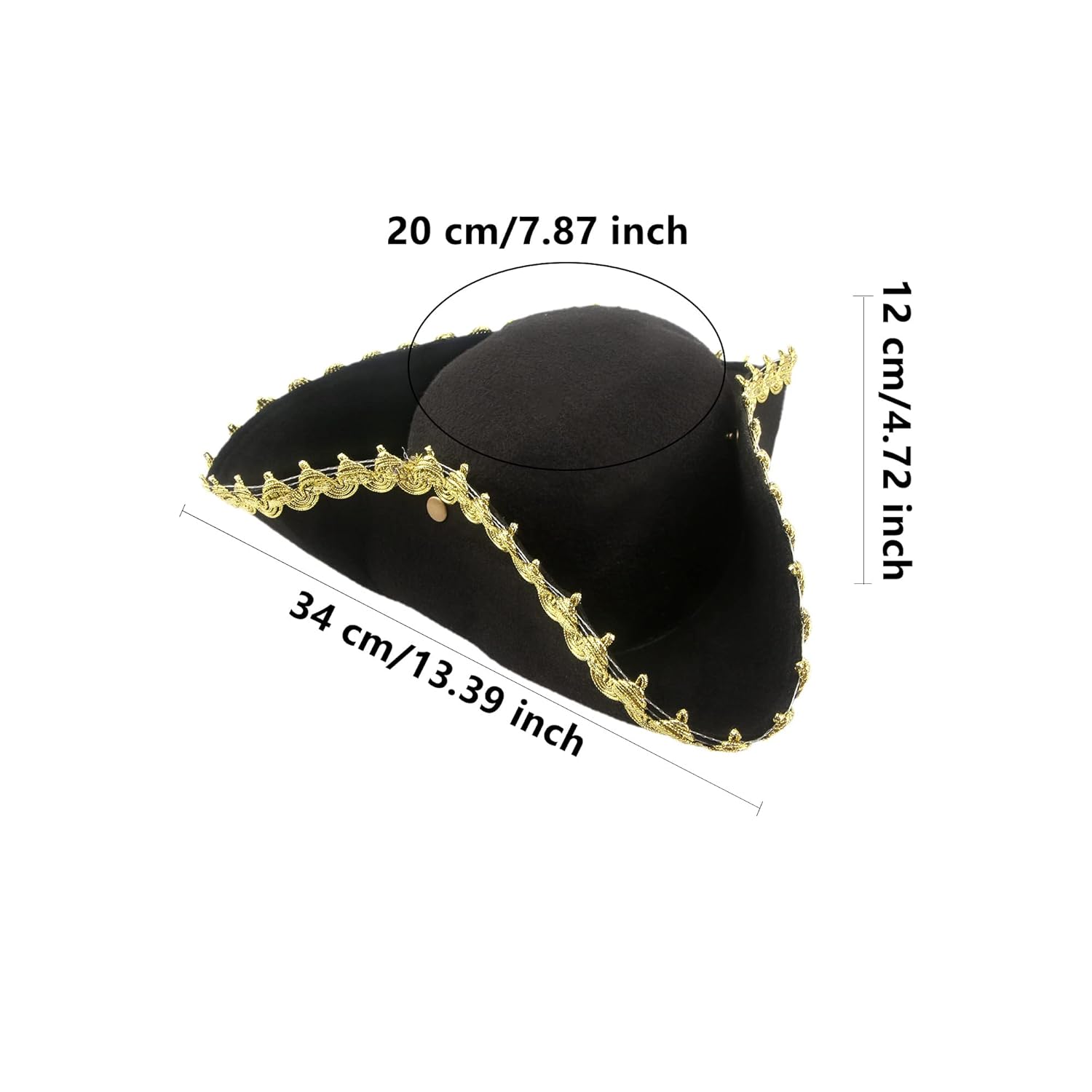 SGBETTER SGBETTER 4 Pack Black Pirate Tricorn Hat with Gold Trimming for Halloween Cosplay and Theme Parties