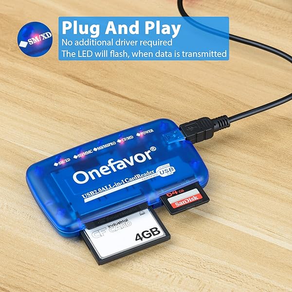 onefavor Onefavor SmartMedia Cards Reader Writer, All-in-1 USB Universal Multi Card Adapter Slim Hub Read Smart Media SD, XD, CF, MMC, MS Pro Duo, Camera Flash Memory Cards Reader for Windows, Mac, Linux - View 4 of 7