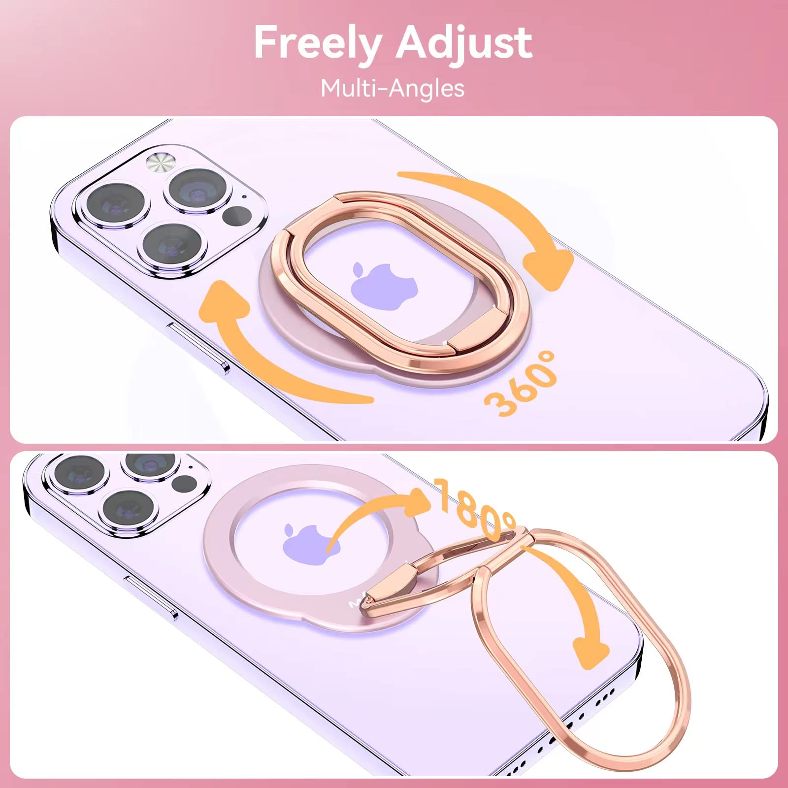 MINDSKY Mag-Safe Phone Stand and Grip for iPhone 12 13 14 15 Mini Pro Pro Max Removable Magnetic Finger Ring in Rosegold Pink - View 4 of 5