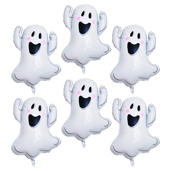 Zontween Ghost Balloons White Ghost Shape Aluminum Foil Balloons for Halloween Party 6 Pack