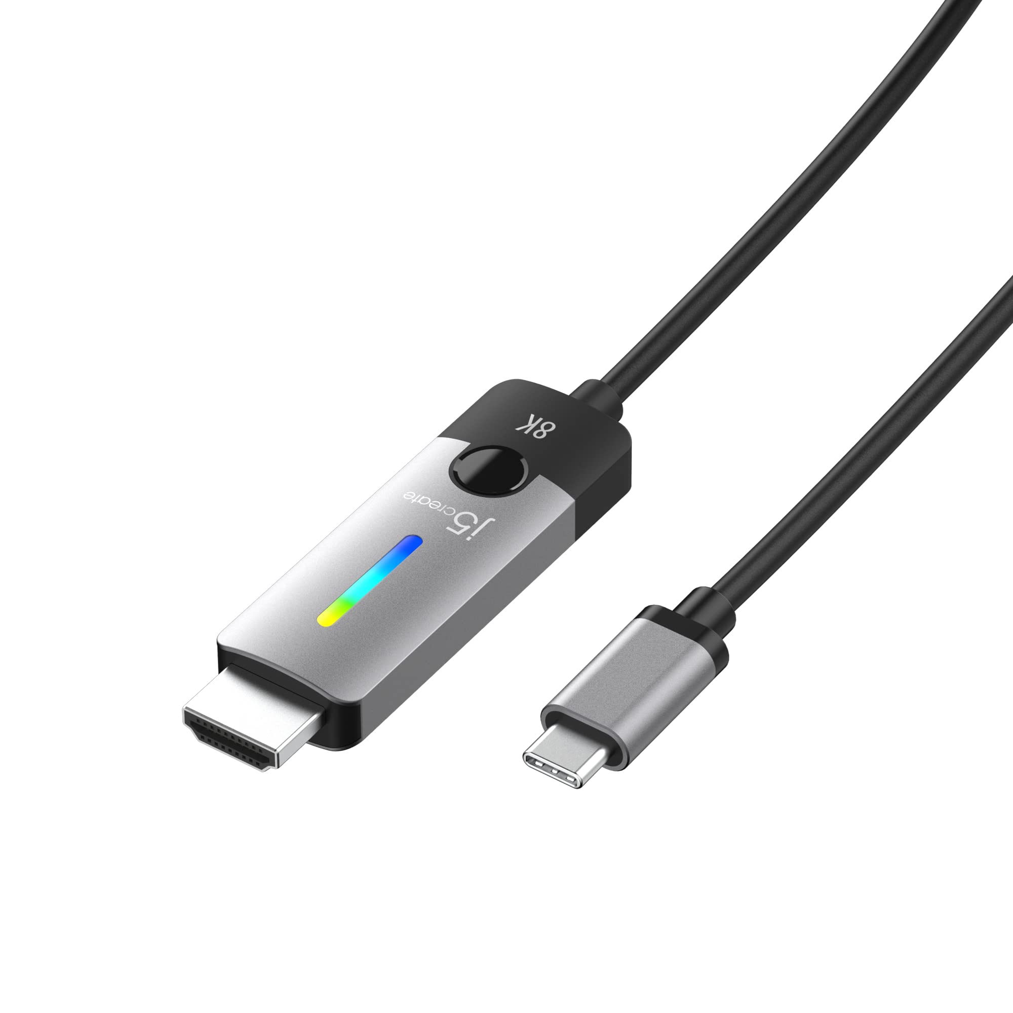 j5create USB Type C to HDMI Cable 5.9FT - 8K@60Hz, 4K@120Hz, RGB LED for MacBook, iPad, Samsung, Dell & HP