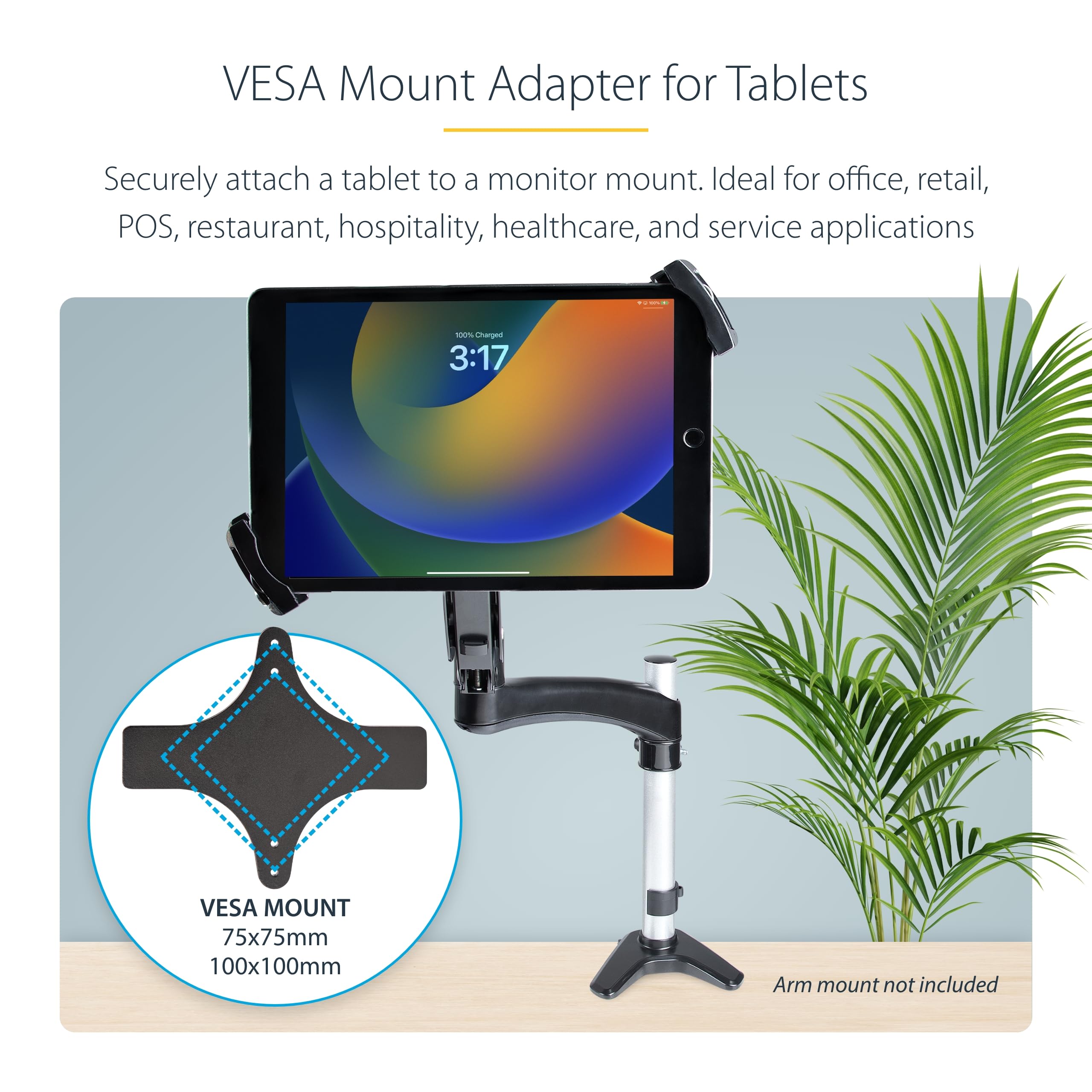StarTech VESA Mount Adapter for Tablets 7.9 to 12.5 inches Universal Anti-Theft Clamp Secure Tablet Mount 75x75 100x100 Patterns - View 2 of 8