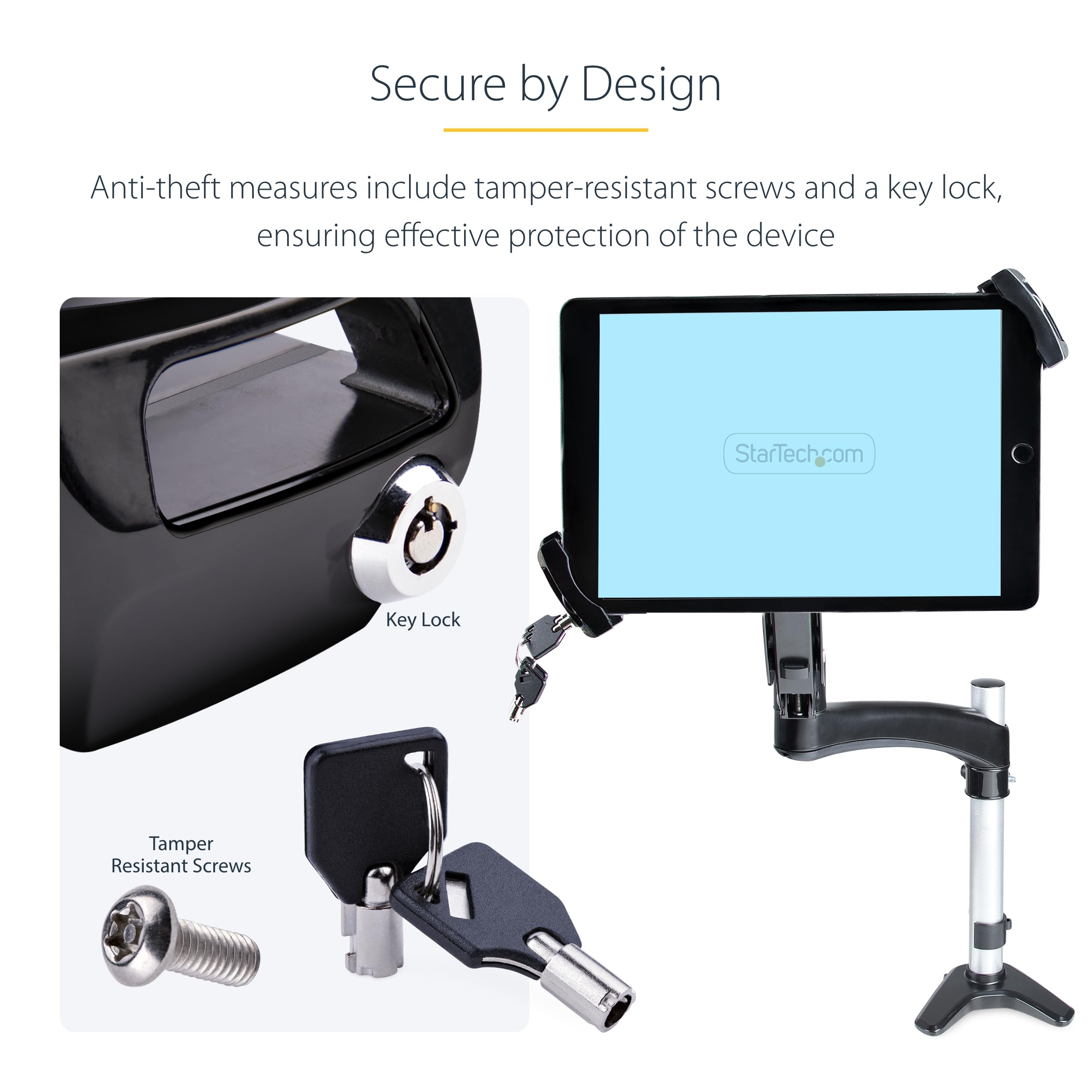 StarTech VESA Mount Adapter for Tablets 7.9 to 12.5 inches Universal Anti-Theft Clamp Secure Tablet Mount 75x75 100x100 Patterns - View 5 of 8