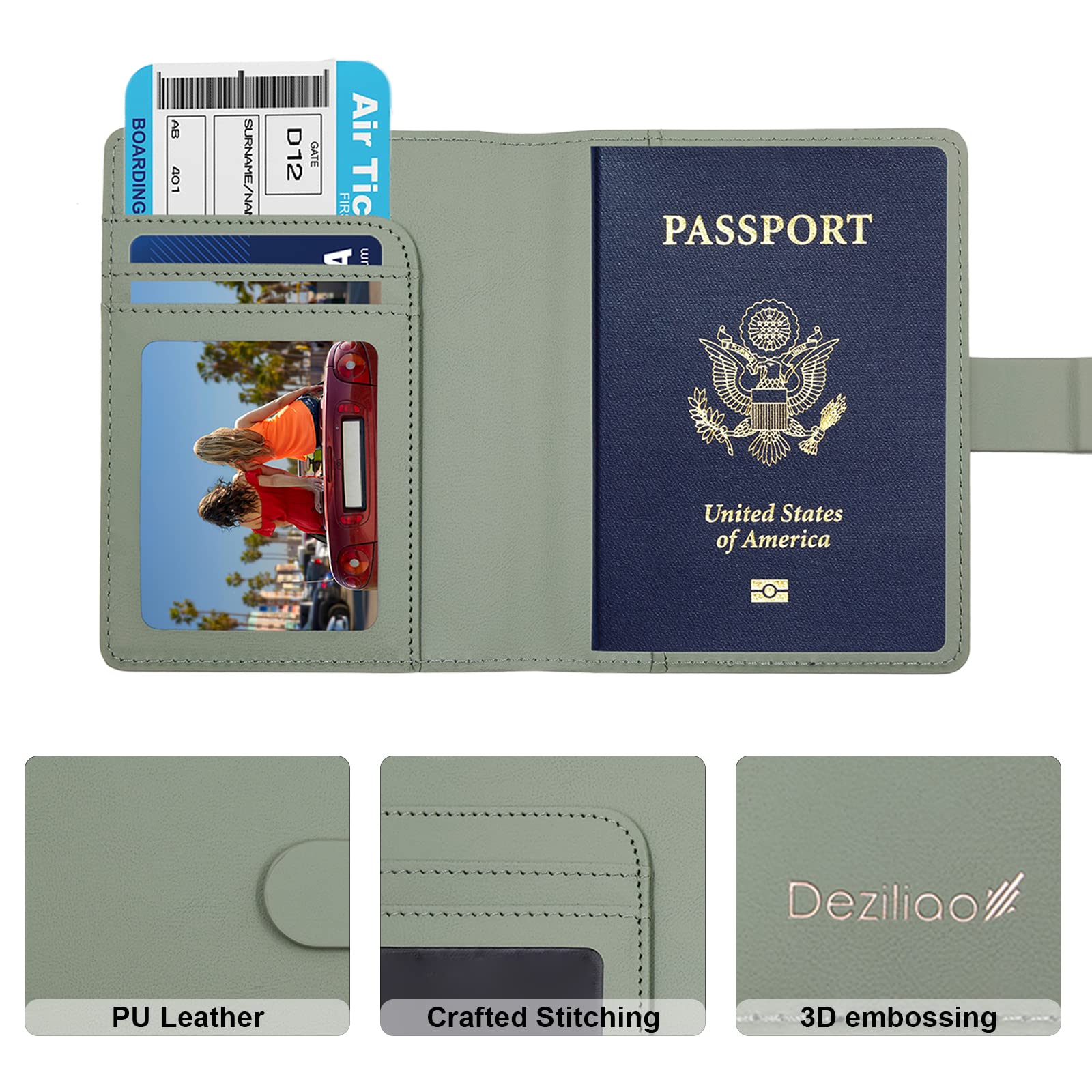 Deziliao Deziliao Passport Holder with Card Slots and Vaccine Card Holder Waterproof RFID Blocking Travel Wallet for Men and Women in Moss Green - View 2 of 7