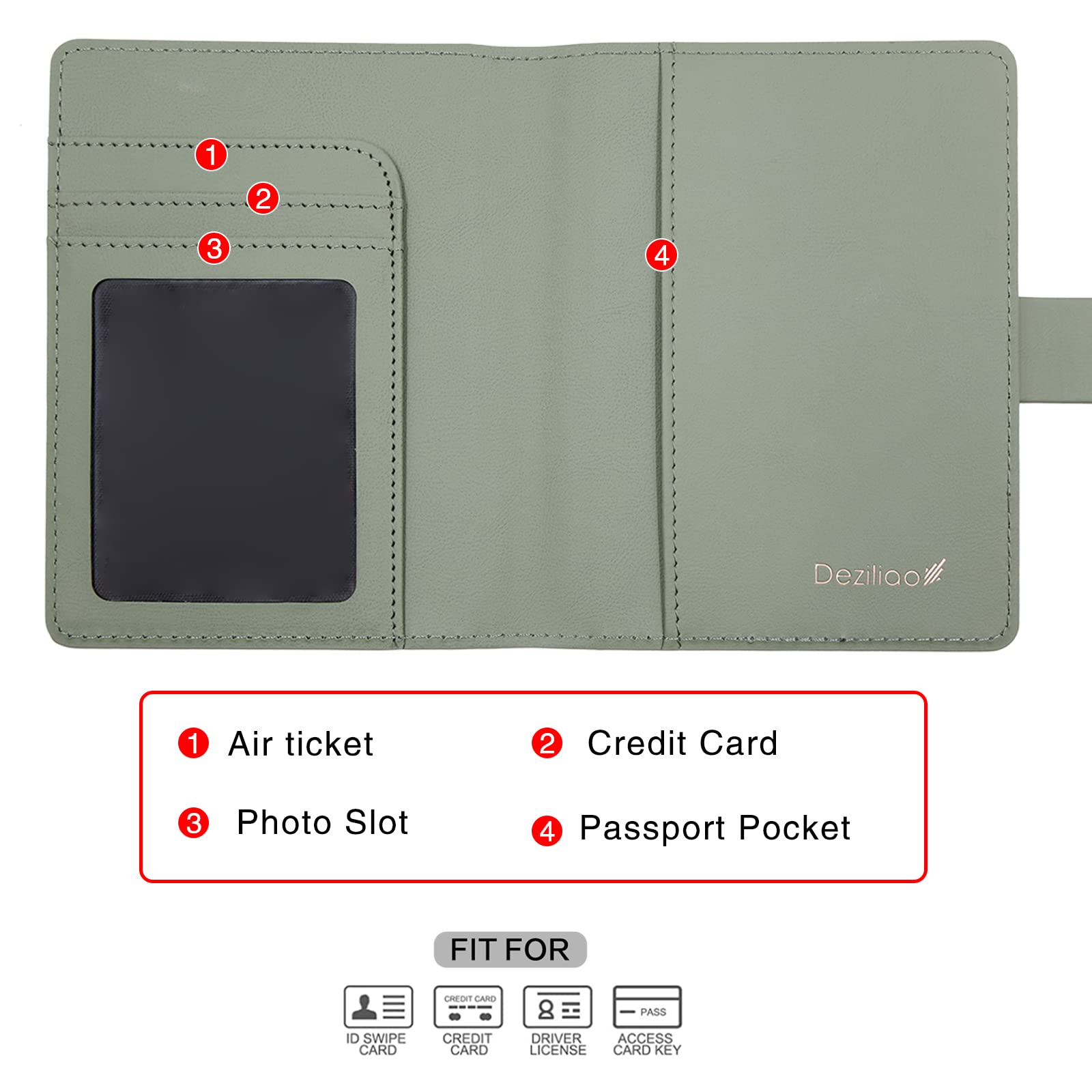 Deziliao Deziliao Passport Holder with Card Slots and Vaccine Card Holder Waterproof RFID Blocking Travel Wallet for Men and Women in Moss Green - View 3 of 7