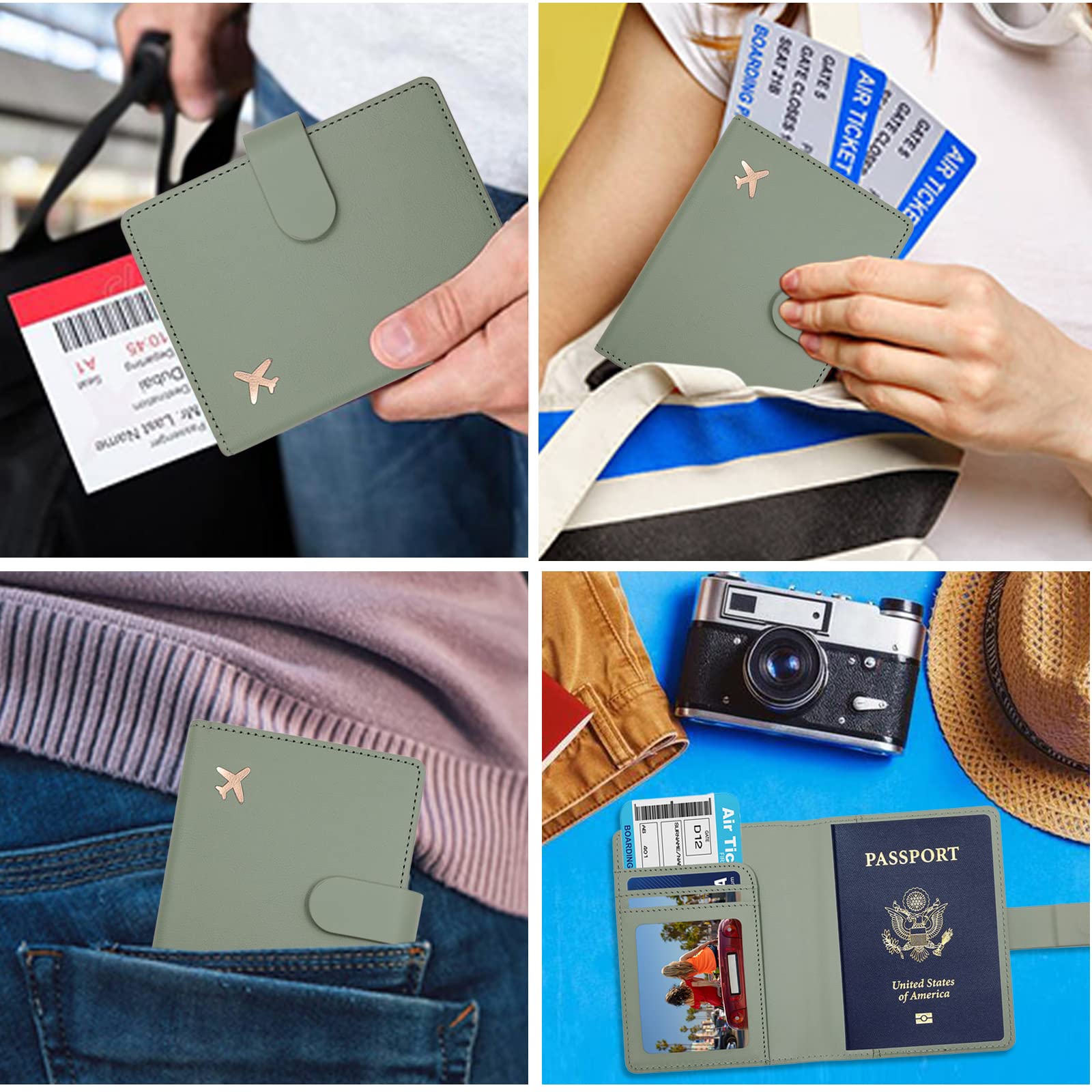 Deziliao Deziliao Passport Holder with Card Slots and Vaccine Card Holder Waterproof RFID Blocking Travel Wallet for Men and Women in Moss Green - View 4 of 7