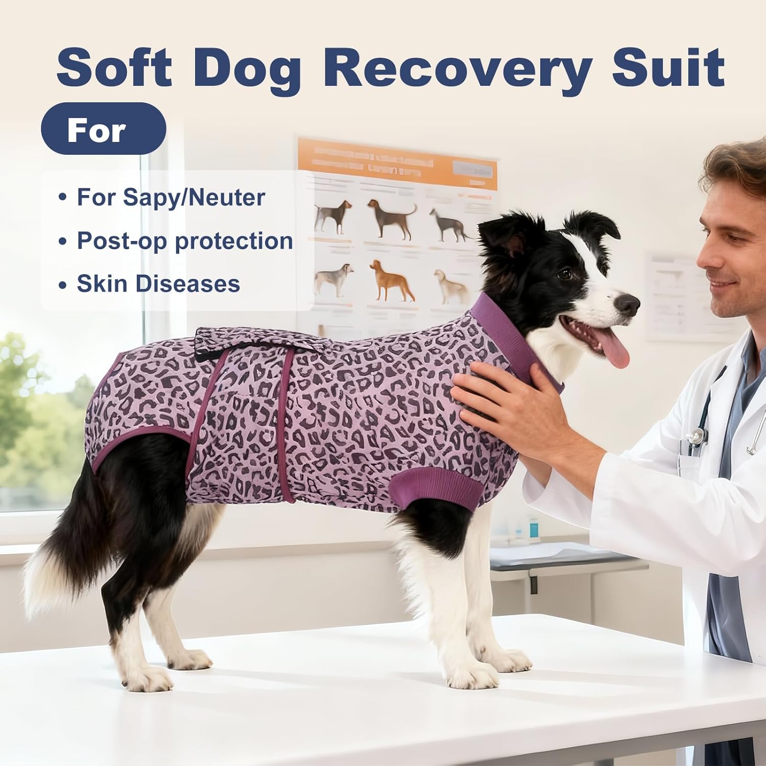 Jiupety Jiupety Adjustable Dog Recovery Suit for Abdominal Wound Surgery 2XL Anti-Licking Bodysuit Pink Leopard Substitute E-Collar - View 2 of 9