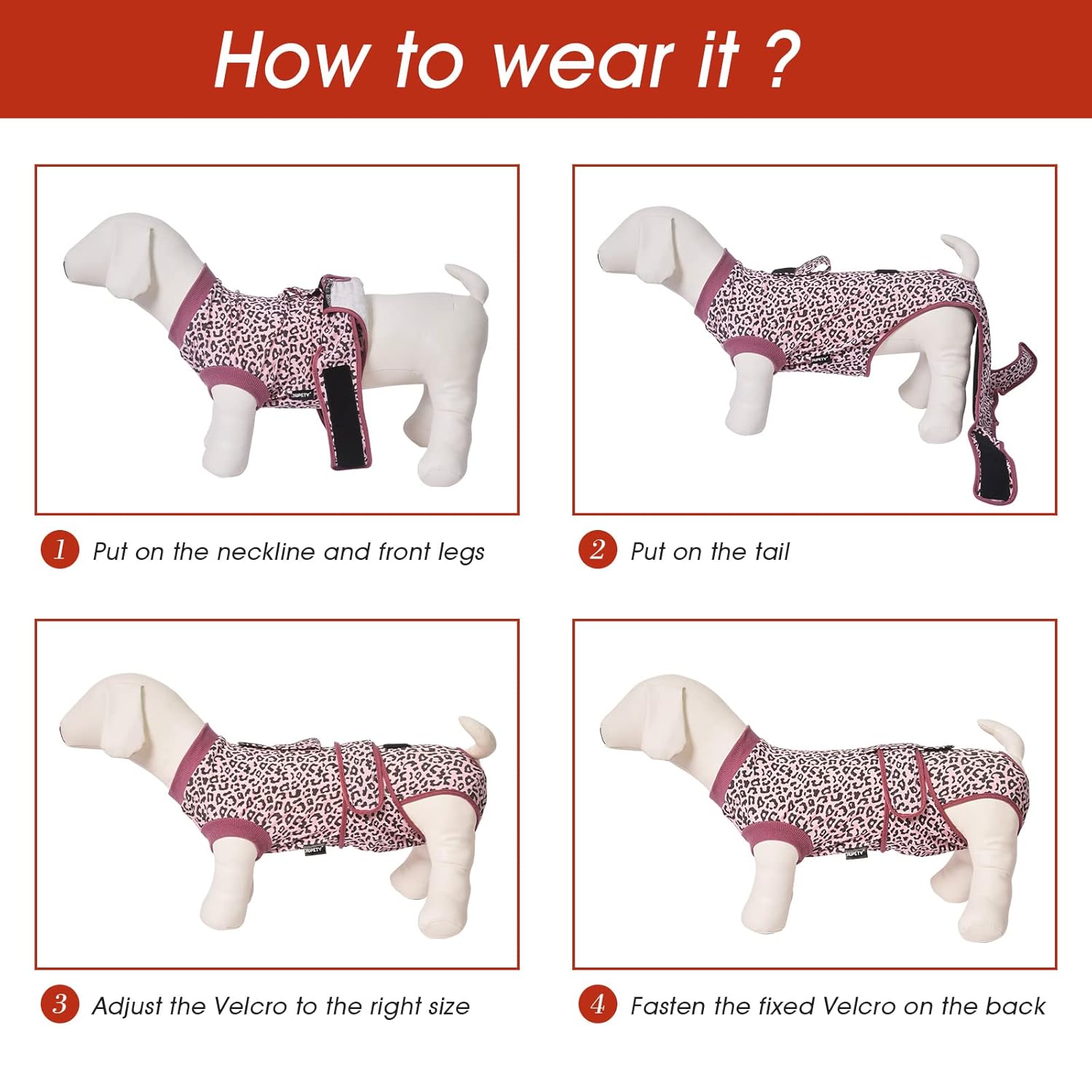 Jiupety Jiupety Adjustable Dog Recovery Suit for Abdominal Wound Surgery 2XL Anti-Licking Bodysuit Pink Leopard Substitute E-Collar - View 5 of 9