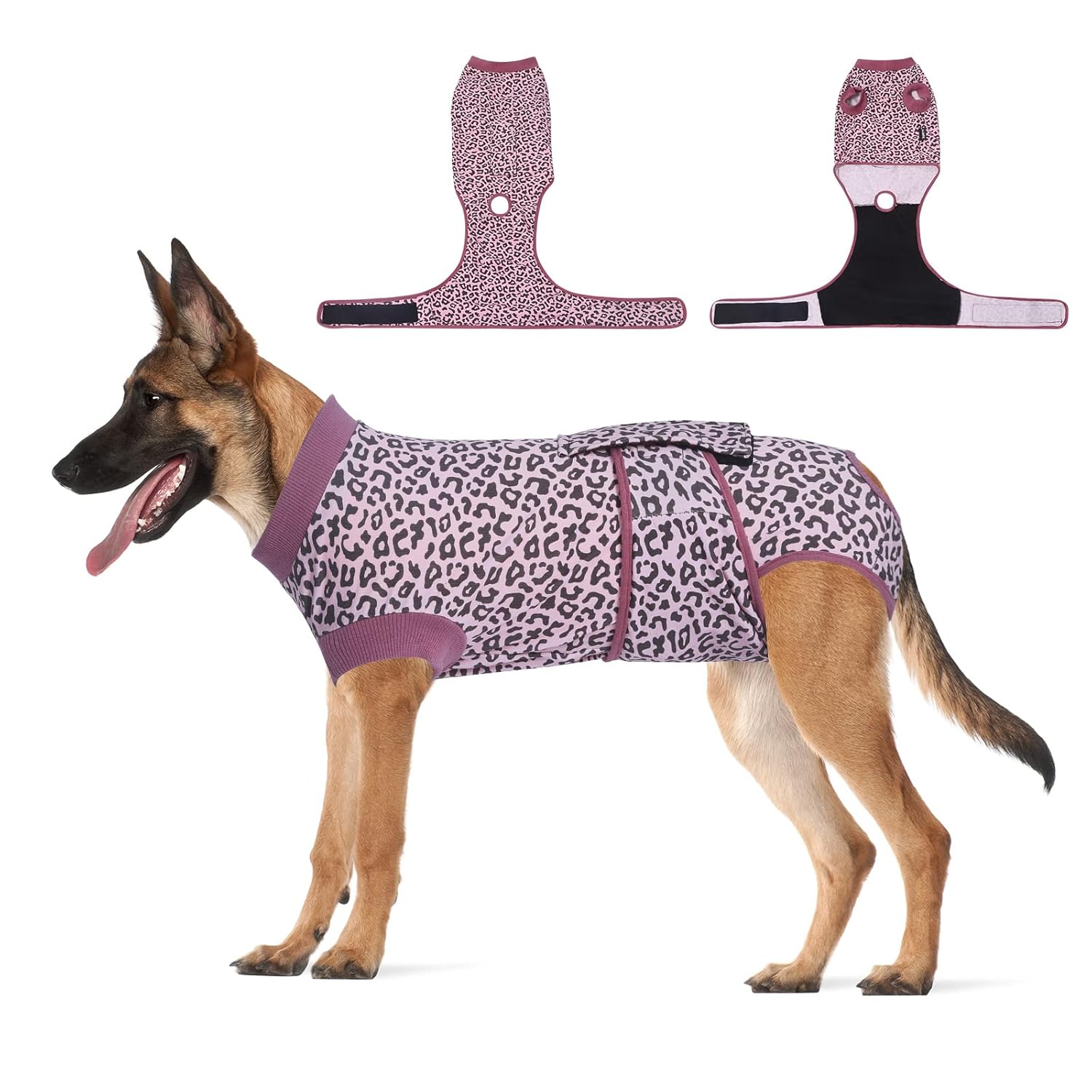 Jiupety Jiupety Adjustable Dog Recovery Suit for Abdominal Wound Surgery 2XL Anti-Licking Bodysuit Pink Leopard Substitute E-Collar