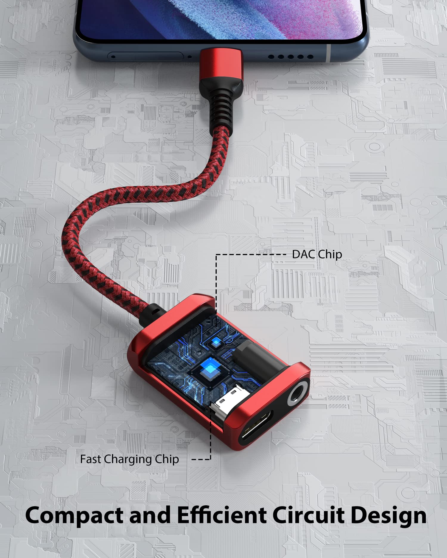 Stouchi Stouchi USB C to 3.5mm Headphone and Charger Adapter 2 in 1 Fast Charging Hi-res DAC Compatible with Samsung Pixel Red - View 4 of 7