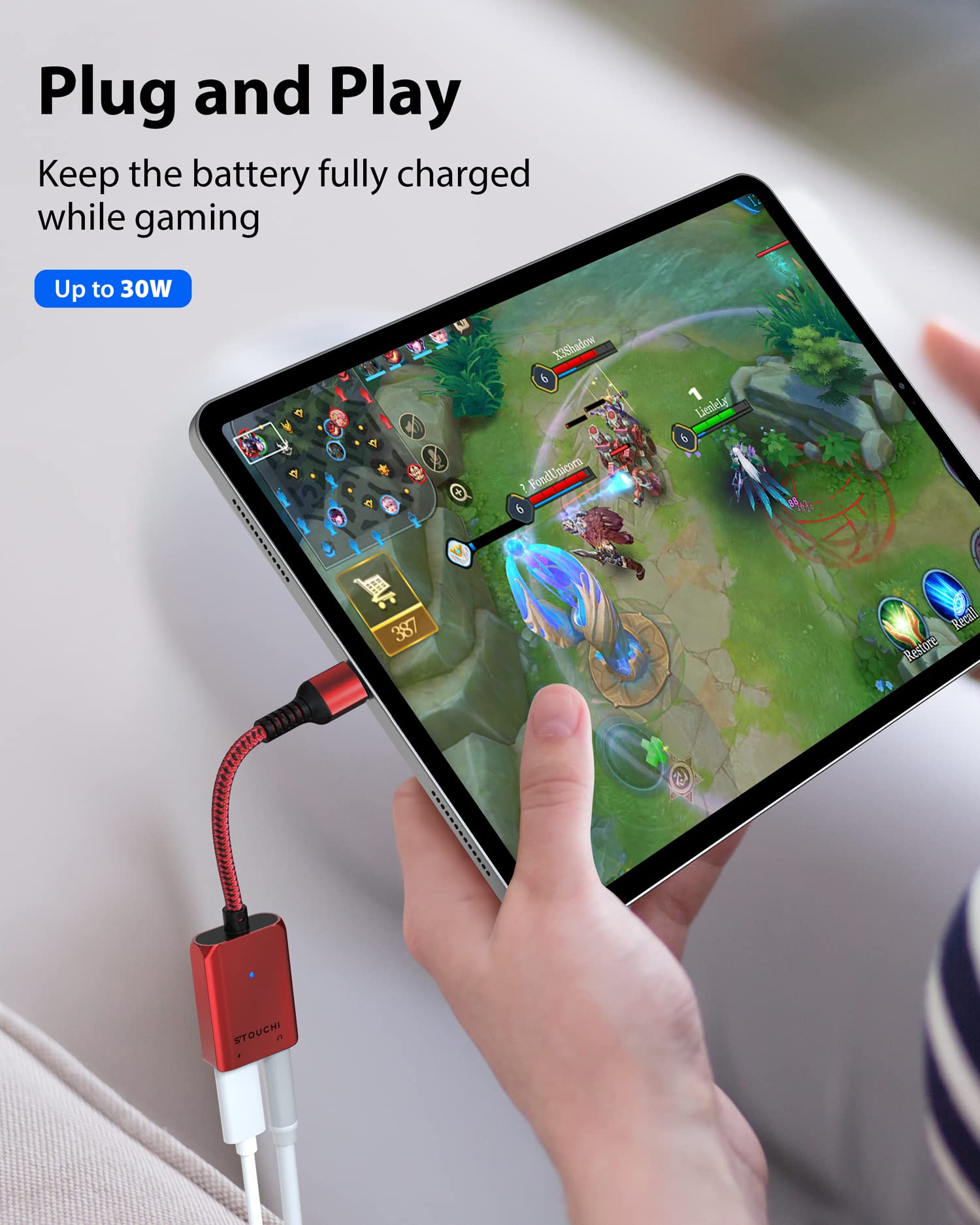 Stouchi Stouchi USB C to 3.5mm Headphone and Charger Adapter 2 in 1 Fast Charging Hi-res DAC Compatible with Samsung Pixel Red - View 5 of 7