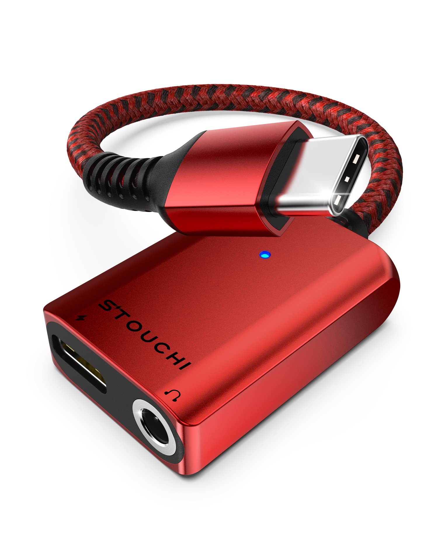 Stouchi Stouchi USB C to 3.5mm Headphone and Charger Adapter 2 in 1 Fast Charging Hi-res DAC Compatible with Samsung Pixel Red