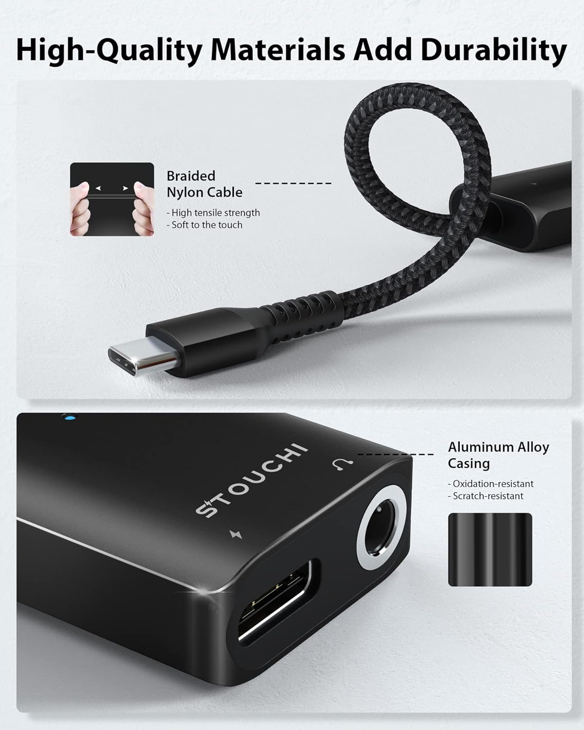 Stouchi Stouchi USB C to 3.5mm Headphone and Charger Adapter 2 in 1 Fast Charging Hi-res DAC Compatible with Samsung Pixel Black - View 3 of 7