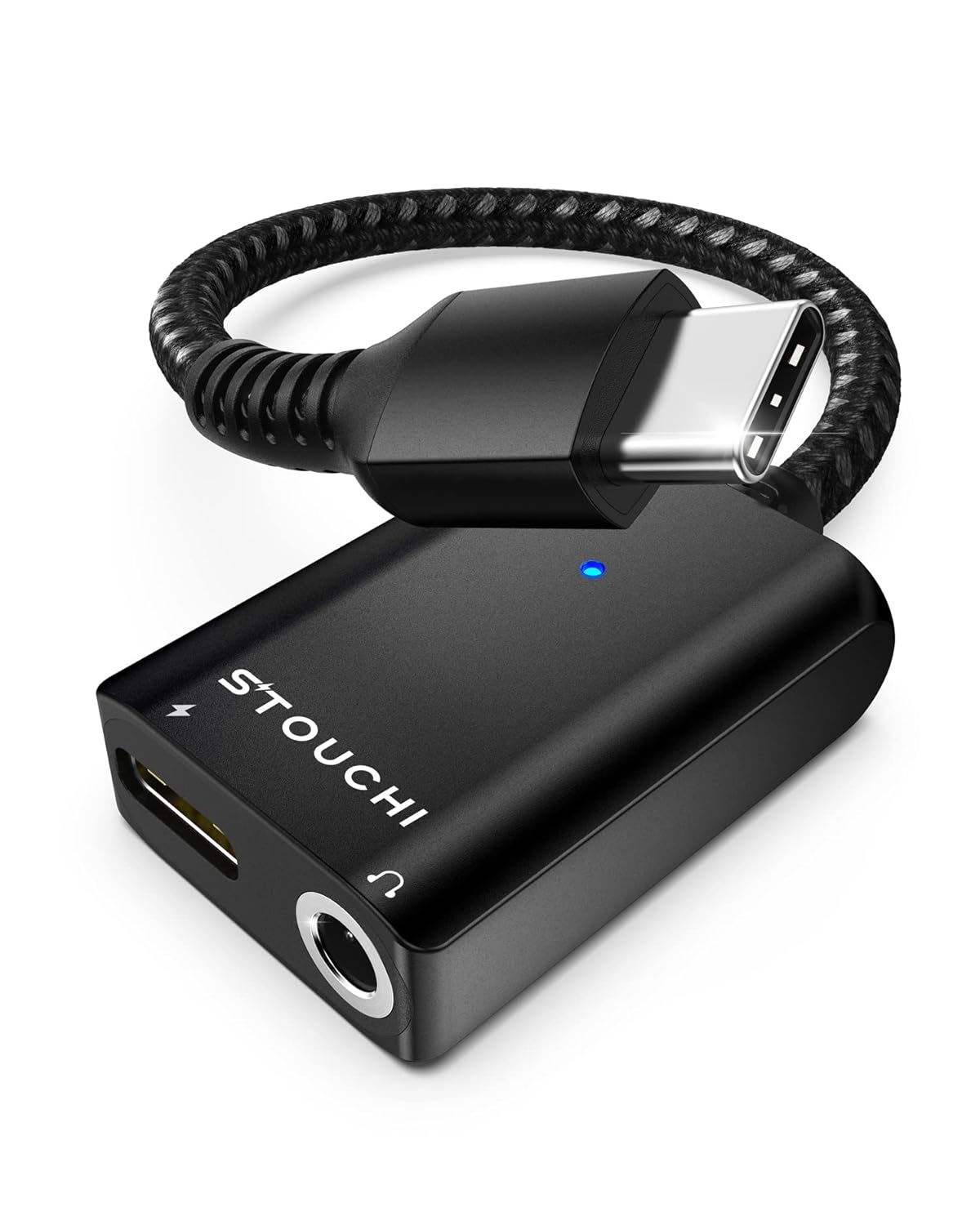 Stouchi Stouchi USB C to 3.5mm Headphone and Charger Adapter 2 in 1 Fast Charging Hi-res DAC Compatible with Samsung Pixel Black