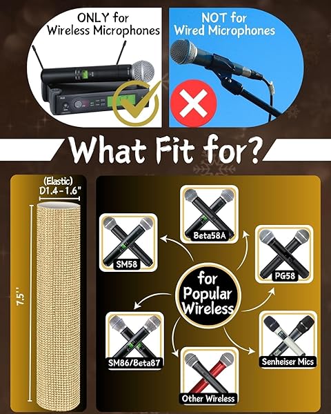 RhymKawa RhymKawa Bedazzled Rhinestones Wireless Microphone Cover Champagne Gold for Universal Cordless Mic Replacement Perfect for Events and Parties - View 4 of 9