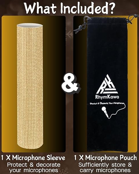 RhymKawa RhymKawa Bedazzled Rhinestones Wireless Microphone Cover Champagne Gold for Universal Cordless Mic Replacement Perfect for Events and Parties - View 6 of 9