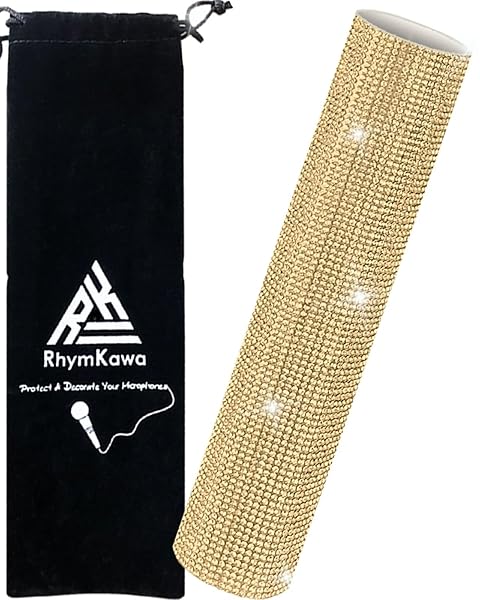 RhymKawa RhymKawa Bedazzled Rhinestones Wireless Microphone Cover Champagne Gold for Universal Cordless Mic Replacement Perfect for Events and Parties - View 2 of 9