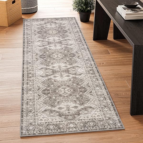 Rugland Rugland 26x8 Runner Rug Stain Resistant Anti Slip Vintage Tribal Area Rug for Entryway and Hallway TPR07 Ivory