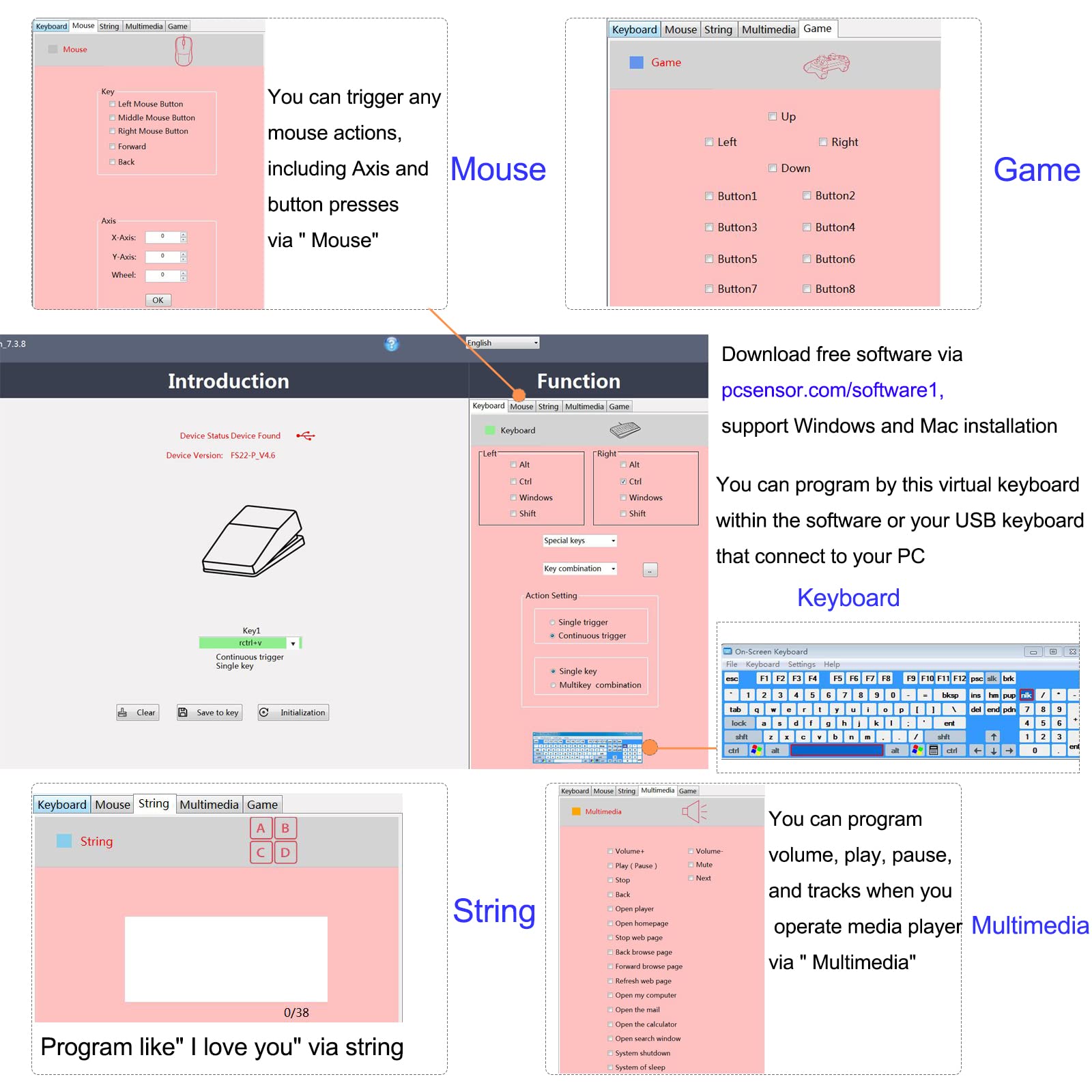 iKKEGOL USB Foot Pedal Programmable Footswitch for Gaming and Transcription One Key Control for Mouse and Keyboard - View 3 of 9