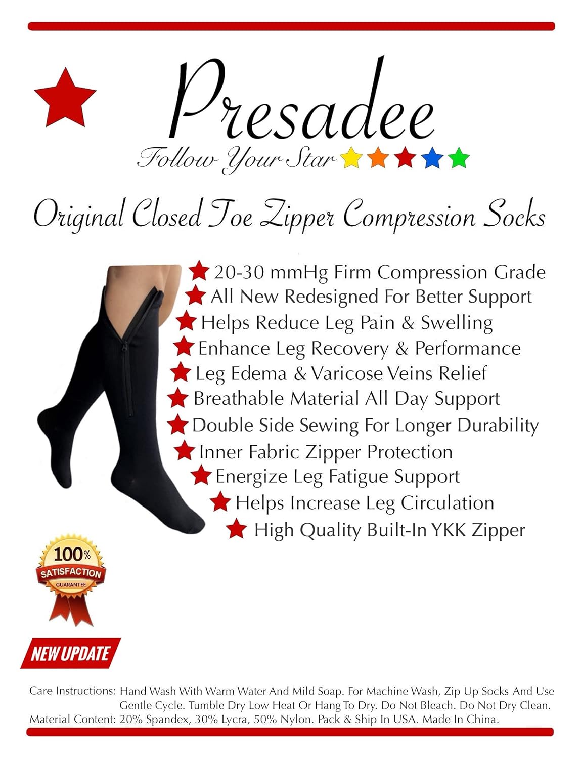 Presadee Presadee Original Closed Toe 20-30 mmHg Zipper Compression Calf Leg Socks 5X-Large Black for Enhanced Support and Comfort - View 7 of 9