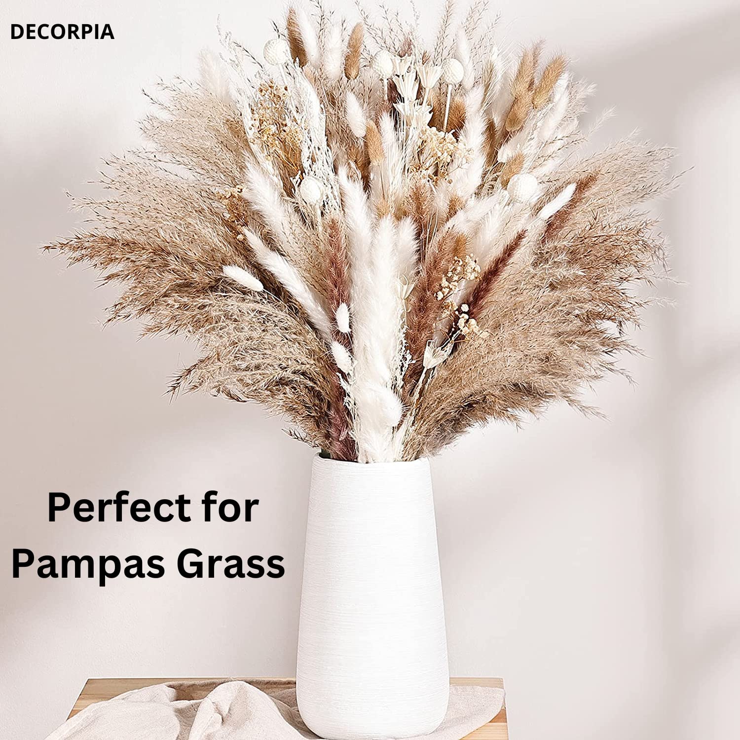 DECORPIA DECORPIA Premium White Ceramic Vase for Modern Farmhouse Bohemian Pampas Grass Flowers Home Decor and Desk Aesthetic Room Decor - View 2 of 7