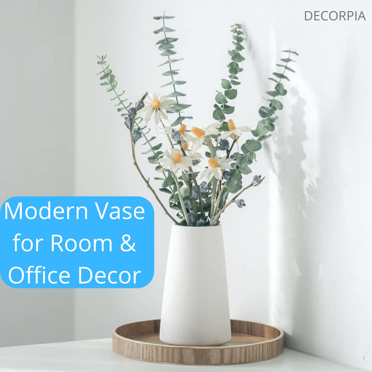 DECORPIA DECORPIA Premium White Ceramic Vase for Modern Farmhouse Bohemian Pampas Grass Flowers Home Decor and Desk Aesthetic Room Decor - View 3 of 7