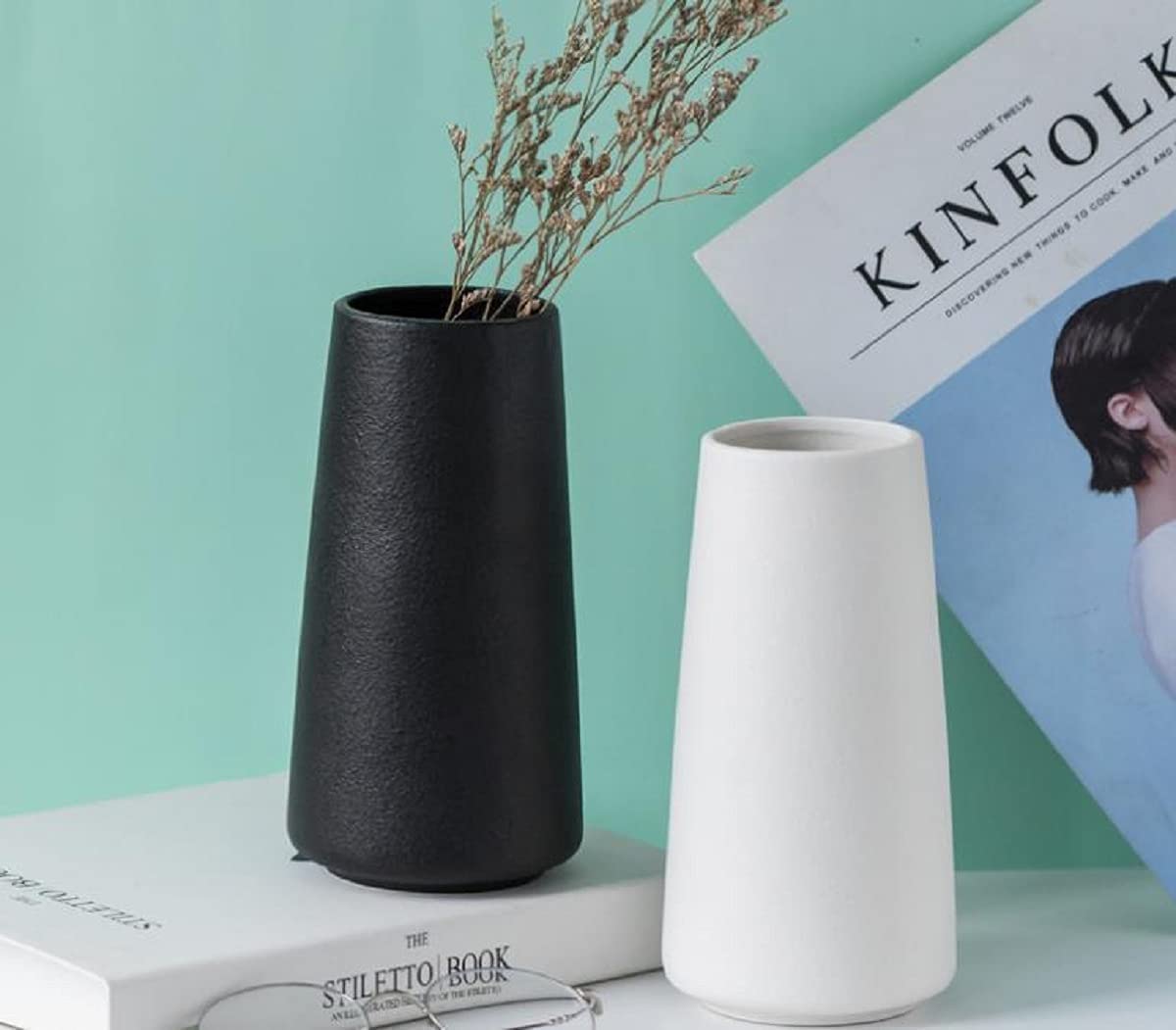 DECORPIA DECORPIA Premium White Ceramic Vase for Modern Farmhouse Bohemian Pampas Grass Flowers Home Decor and Desk Aesthetic Room Decor - View 6 of 7