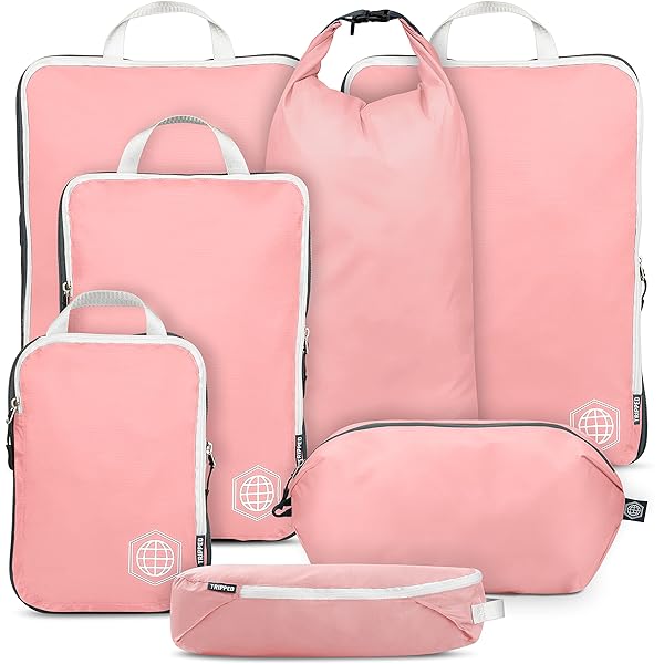 TRIPPED Travel Gear Extra Large Packing Cubes Set - Ultralight Compression Luggage Organizers for Travel by TRIPPED (Dusty Rose) - 7 Piece Set