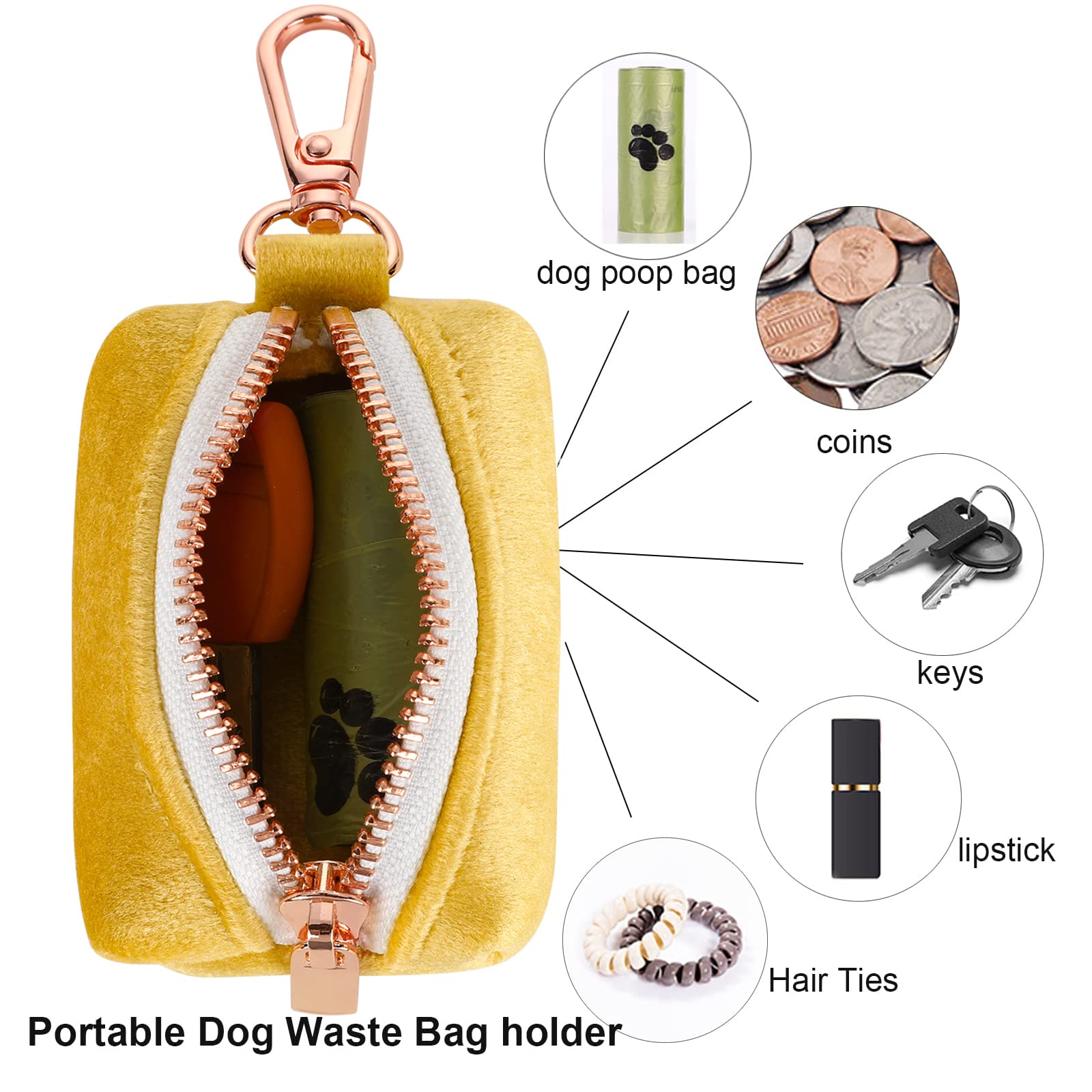 Aring pet Portable Velvet Dog Poop Bag Holder Dispenser for Leashes Washable Waste Pouch with Metal Zipper - View 2 of 6