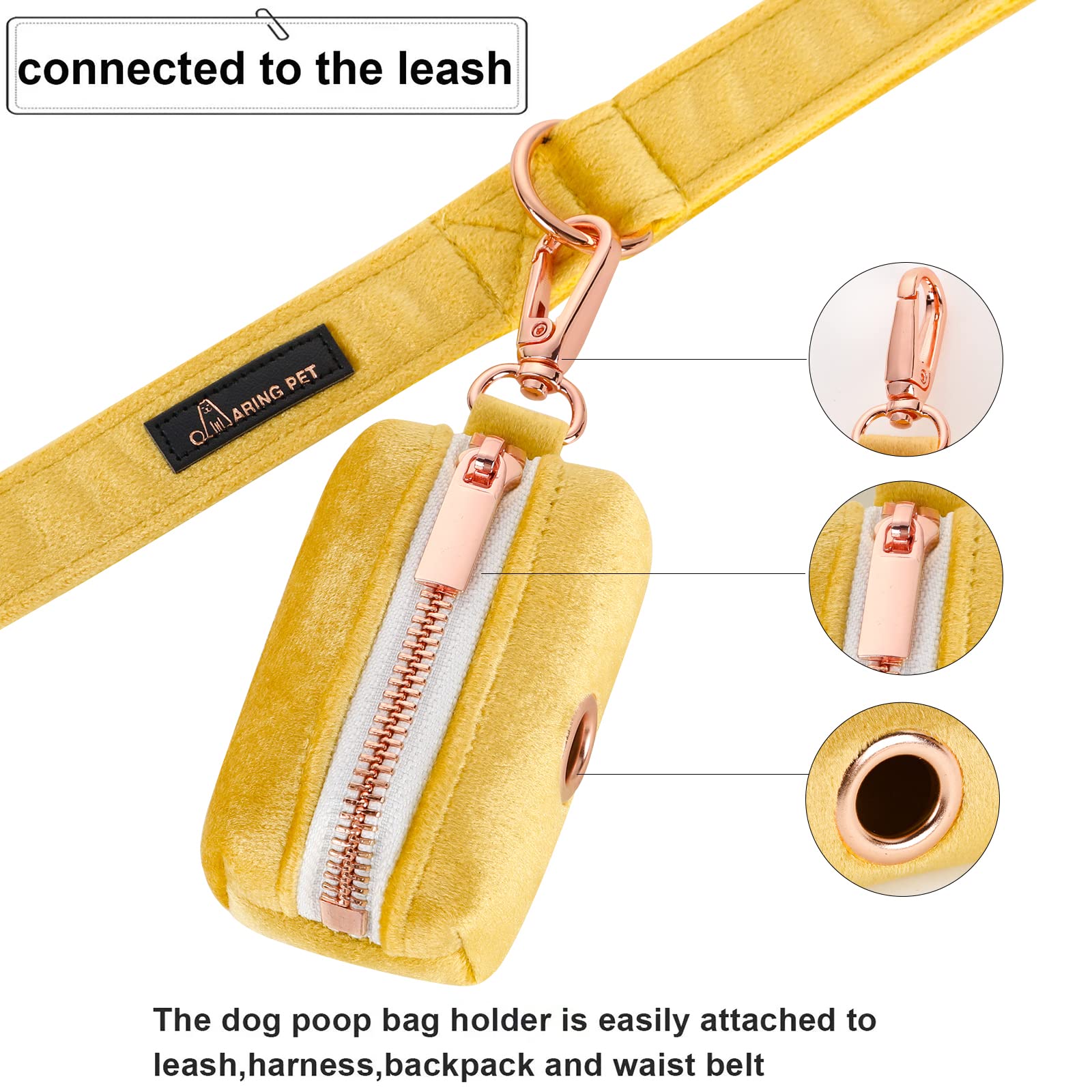 Aring pet Portable Velvet Dog Poop Bag Holder Dispenser for Leashes Washable Waste Pouch with Metal Zipper - View 3 of 6