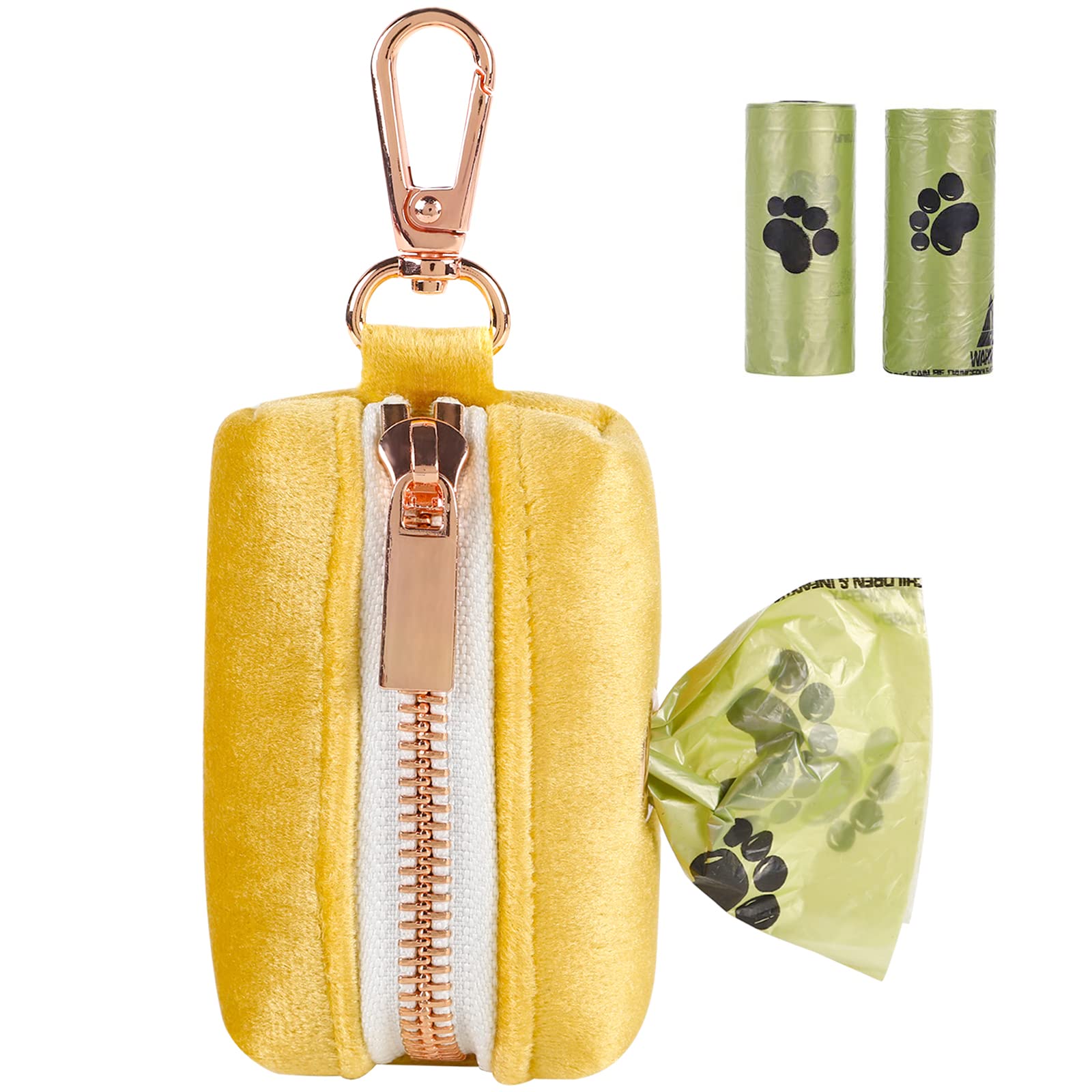 Aring pet Portable Velvet Dog Poop Bag Holder Dispenser for Leashes Washable Waste Pouch with Metal Zipper