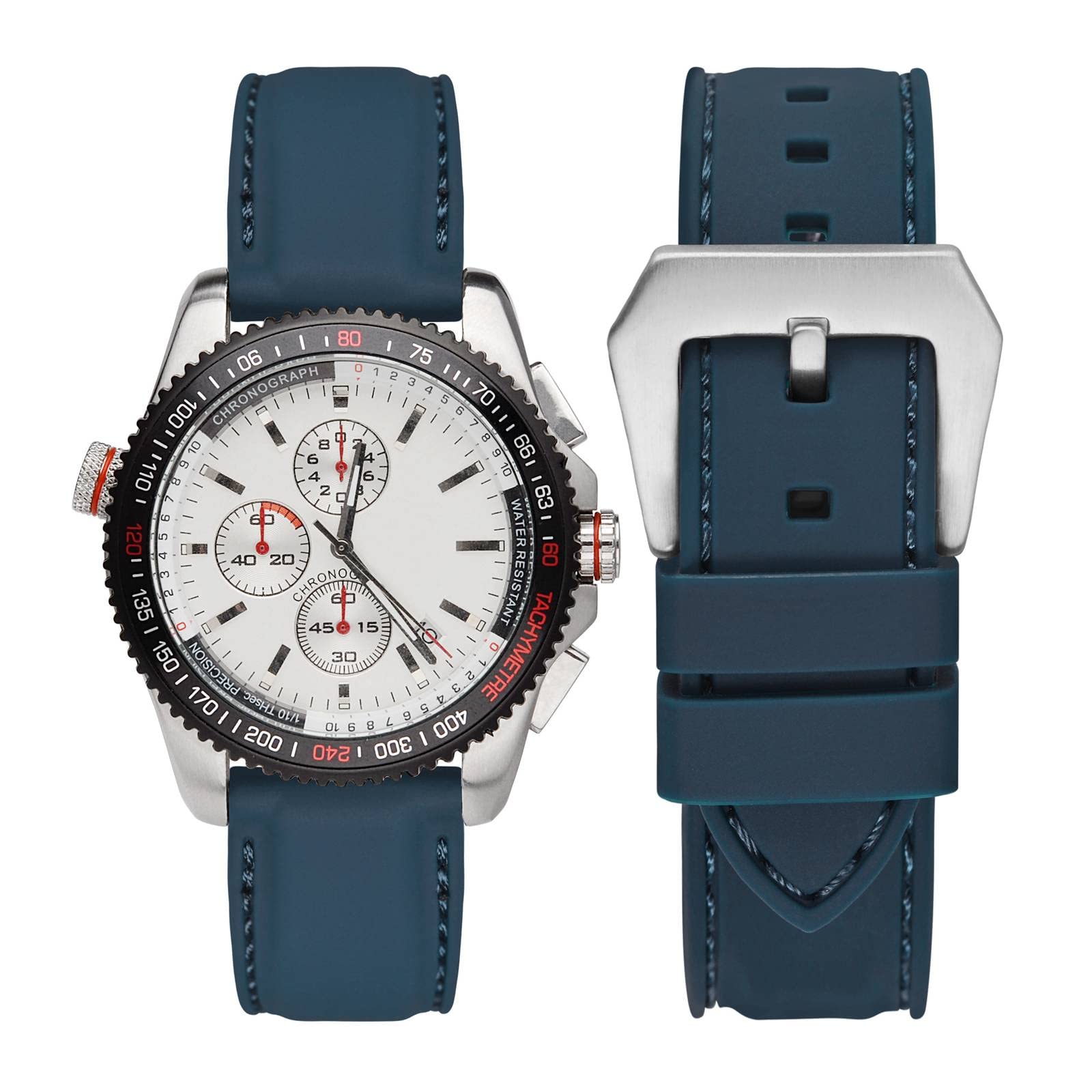 WOCCI WOCCI 20mm Navy Blue Silicone Rubber Watch Band with Silver Buckle for Durable and Stylish Timepiece Replacement - View 4 of 9