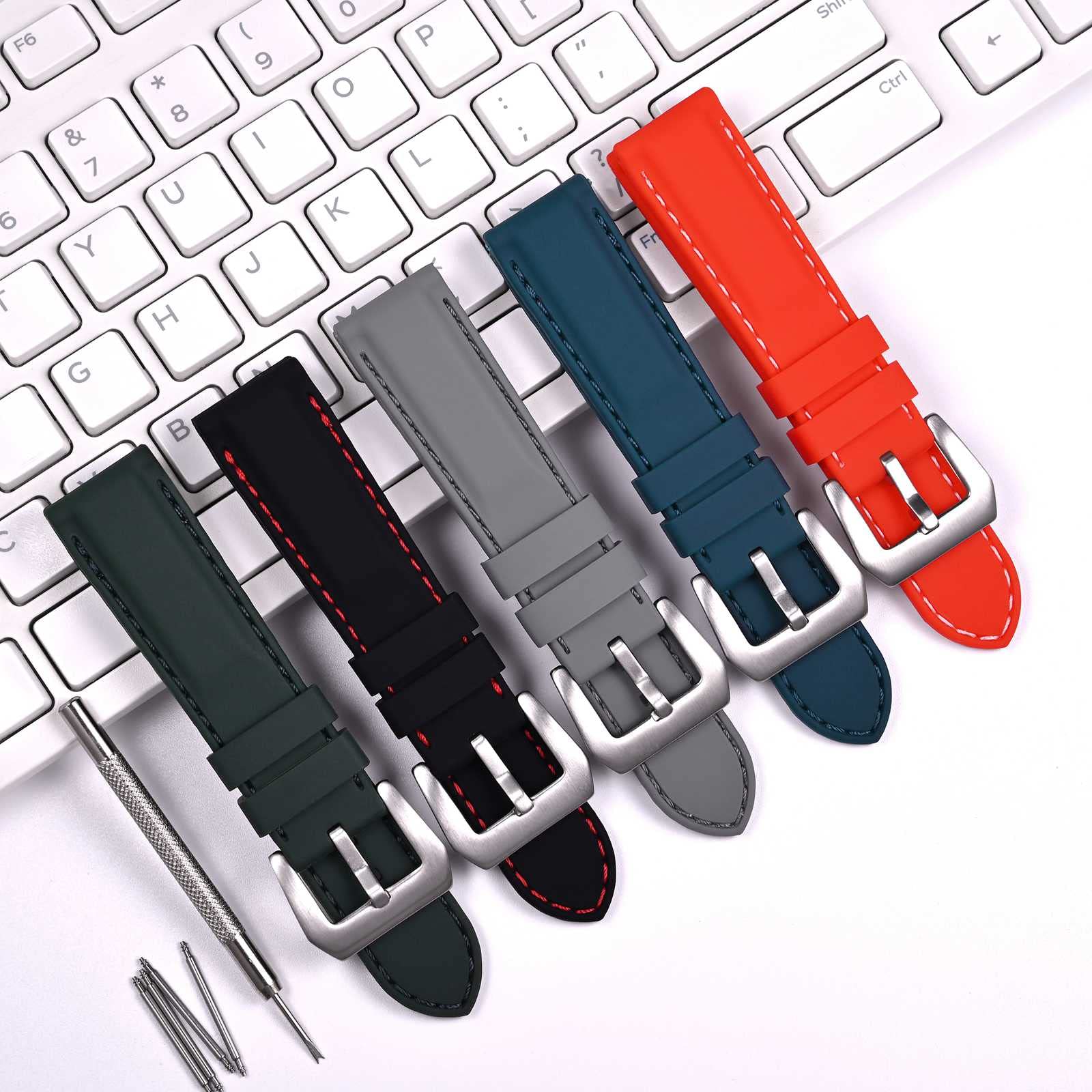 WOCCI WOCCI 20mm Navy Blue Silicone Rubber Watch Band with Silver Buckle for Durable and Stylish Timepiece Replacement - View 7 of 9