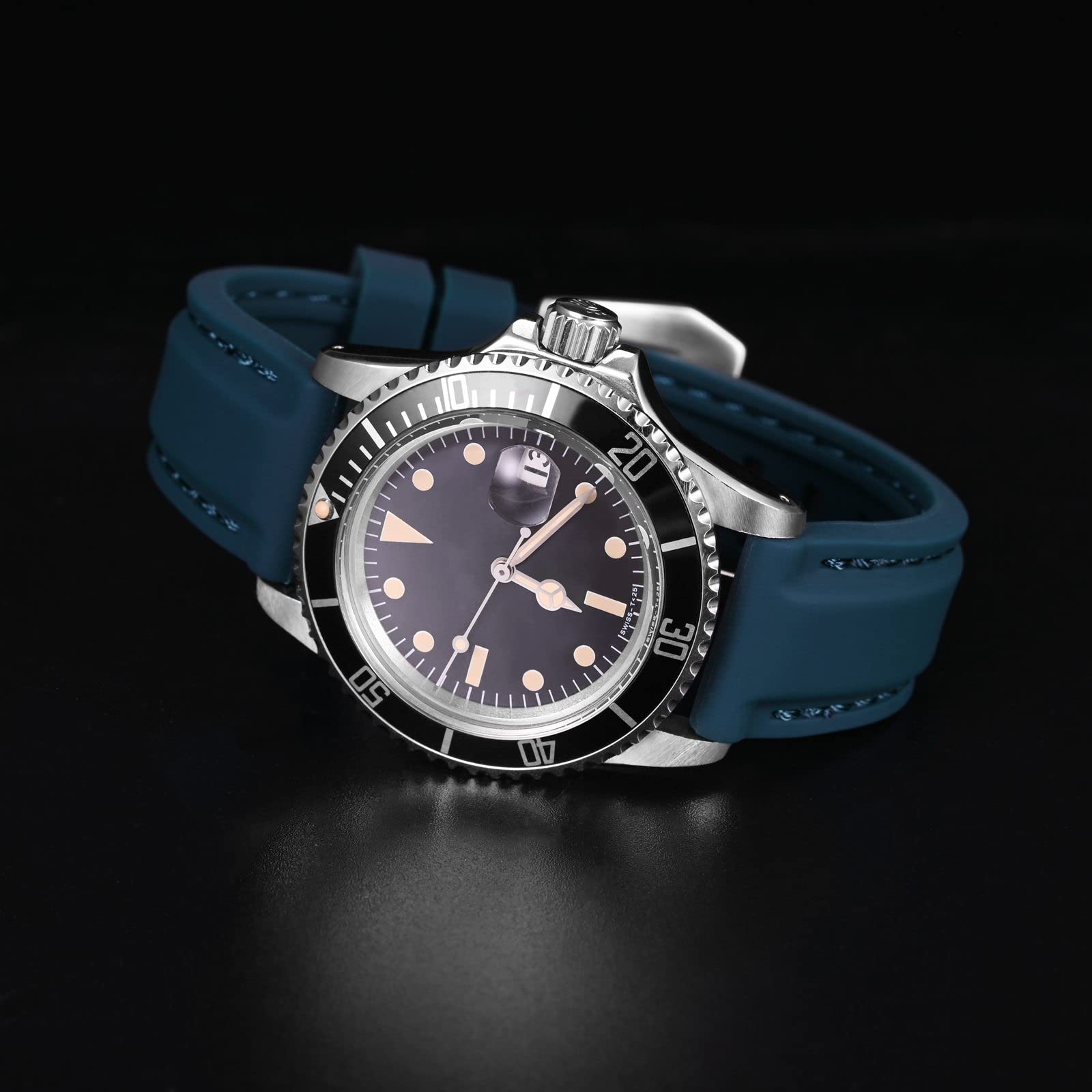 WOCCI WOCCI 20mm Navy Blue Silicone Rubber Watch Band with Silver Buckle for Durable and Stylish Timepiece Replacement - View 8 of 9