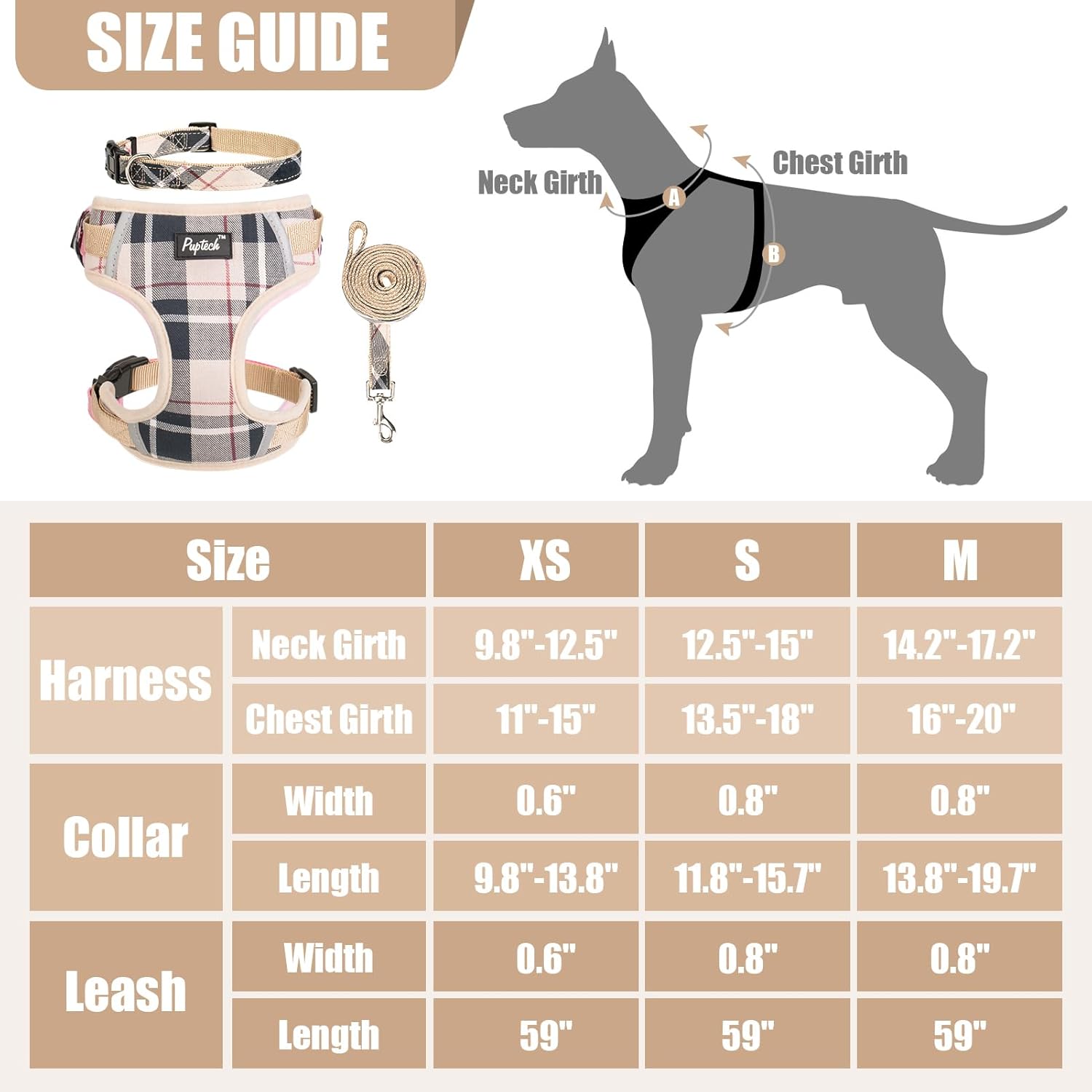 PUPTECK PUPTECK Adjustable No Pull Dog Harness and Leash Set for Small Medium Dogs and Cats Soft Mesh Padded Reflective Beige Pet Accessories - View 2 of 7