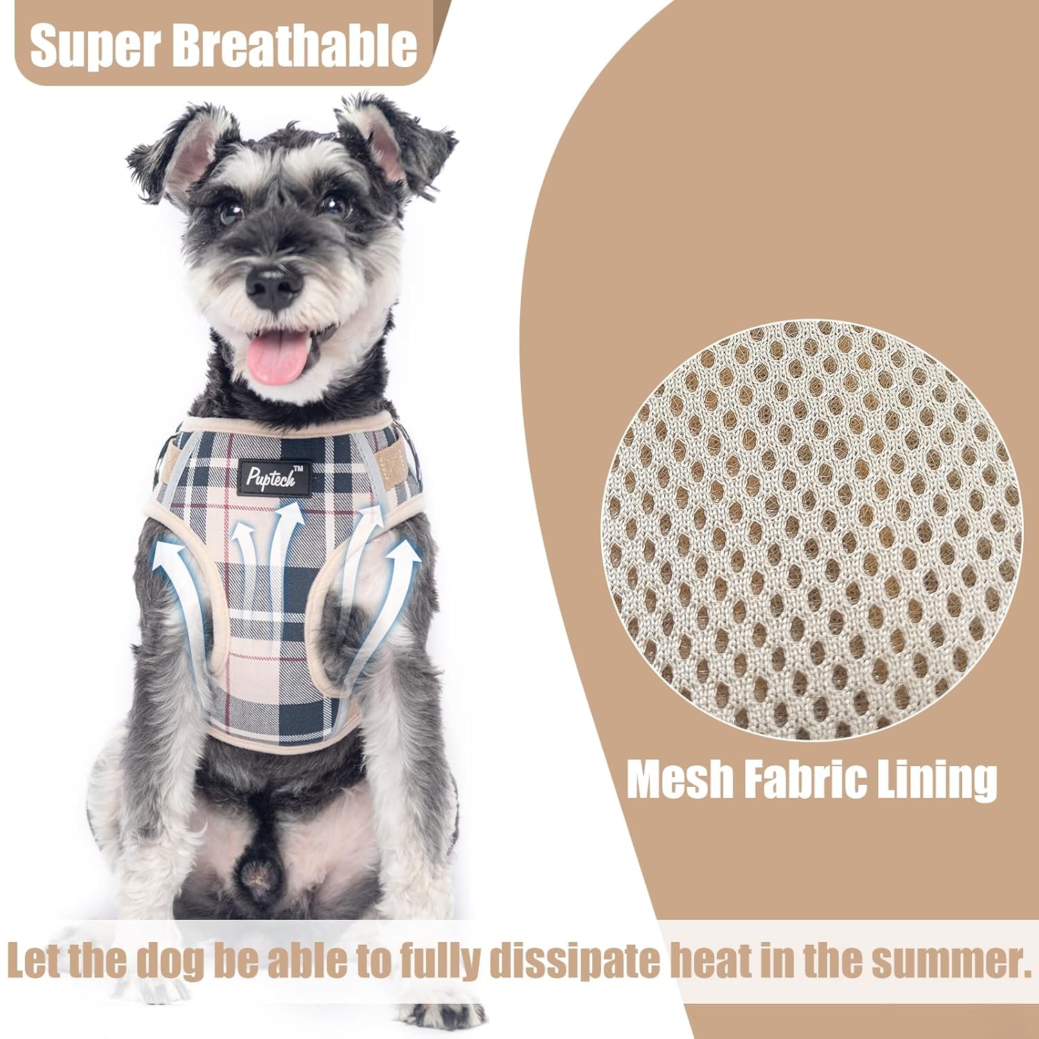 PUPTECK PUPTECK Adjustable No Pull Dog Harness and Leash Set for Small Medium Dogs and Cats Soft Mesh Padded Reflective Beige Pet Accessories - View 4 of 7