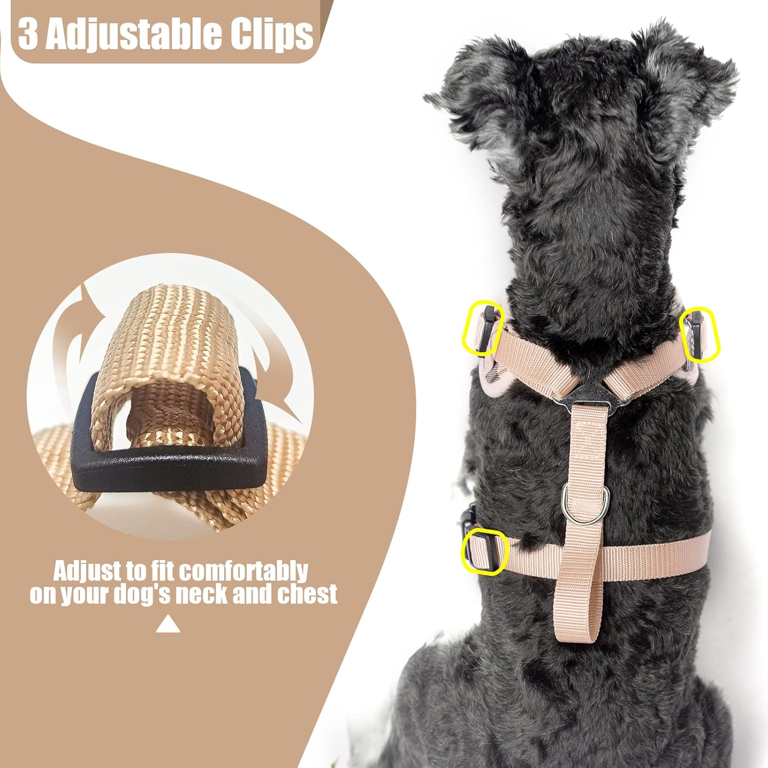PUPTECK PUPTECK Adjustable No Pull Dog Harness and Leash Set for Small Medium Dogs and Cats Soft Mesh Padded Reflective Beige Pet Accessories - View 5 of 7