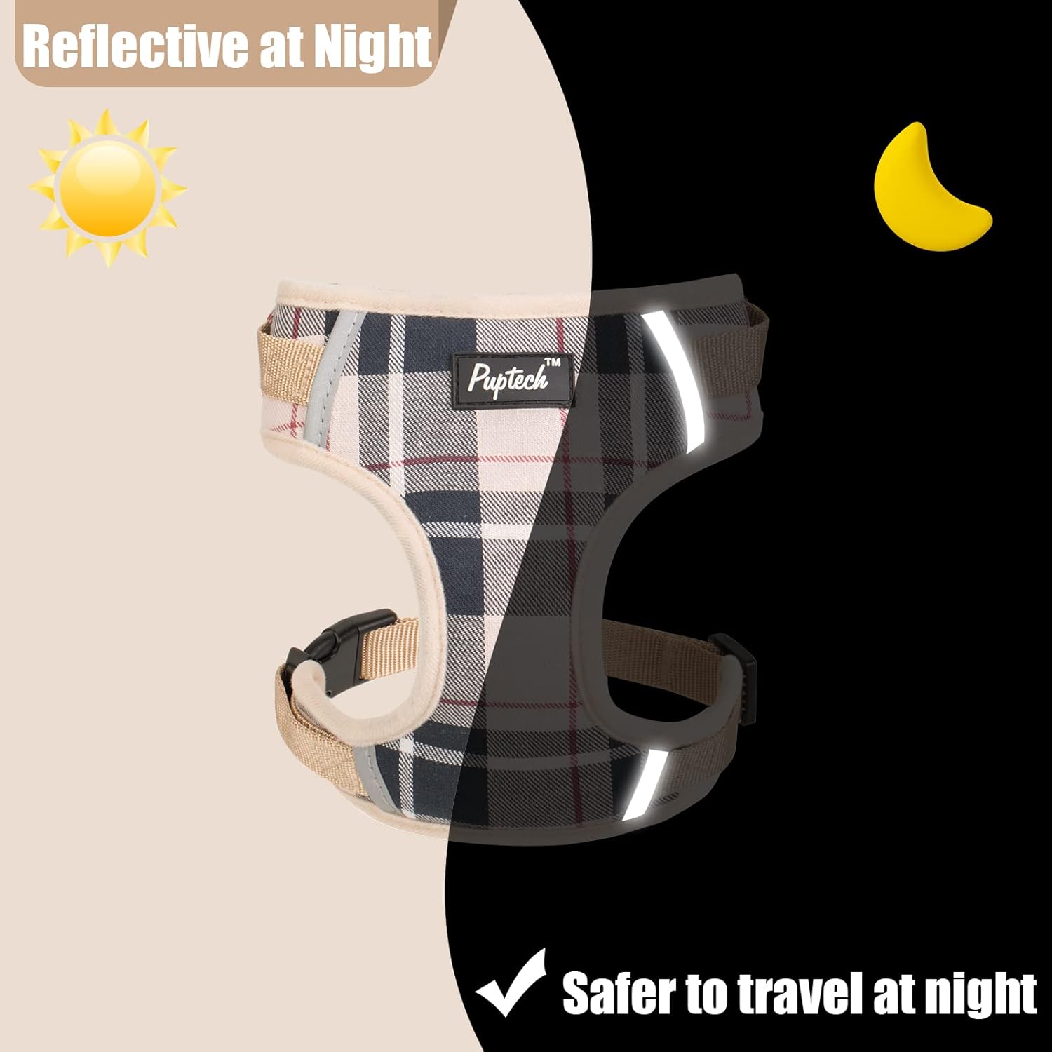 PUPTECK PUPTECK Adjustable No Pull Dog Harness and Leash Set for Small Medium Dogs and Cats Soft Mesh Padded Reflective Beige Pet Accessories - View 6 of 7