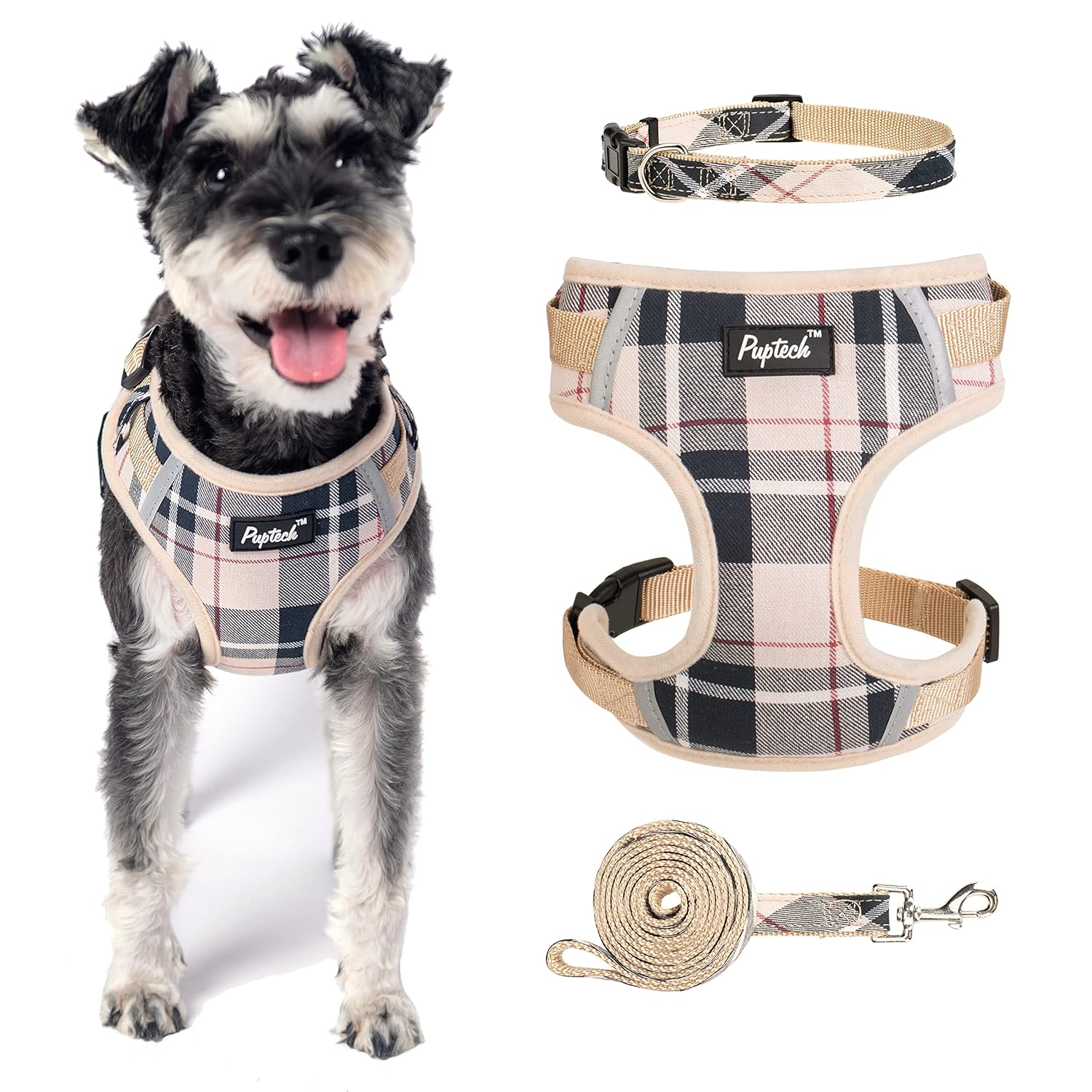 PUPTECK PUPTECK Adjustable No Pull Dog Harness and Leash Set for Small Medium Dogs and Cats Soft Mesh Padded Reflective Beige Pet Accessories