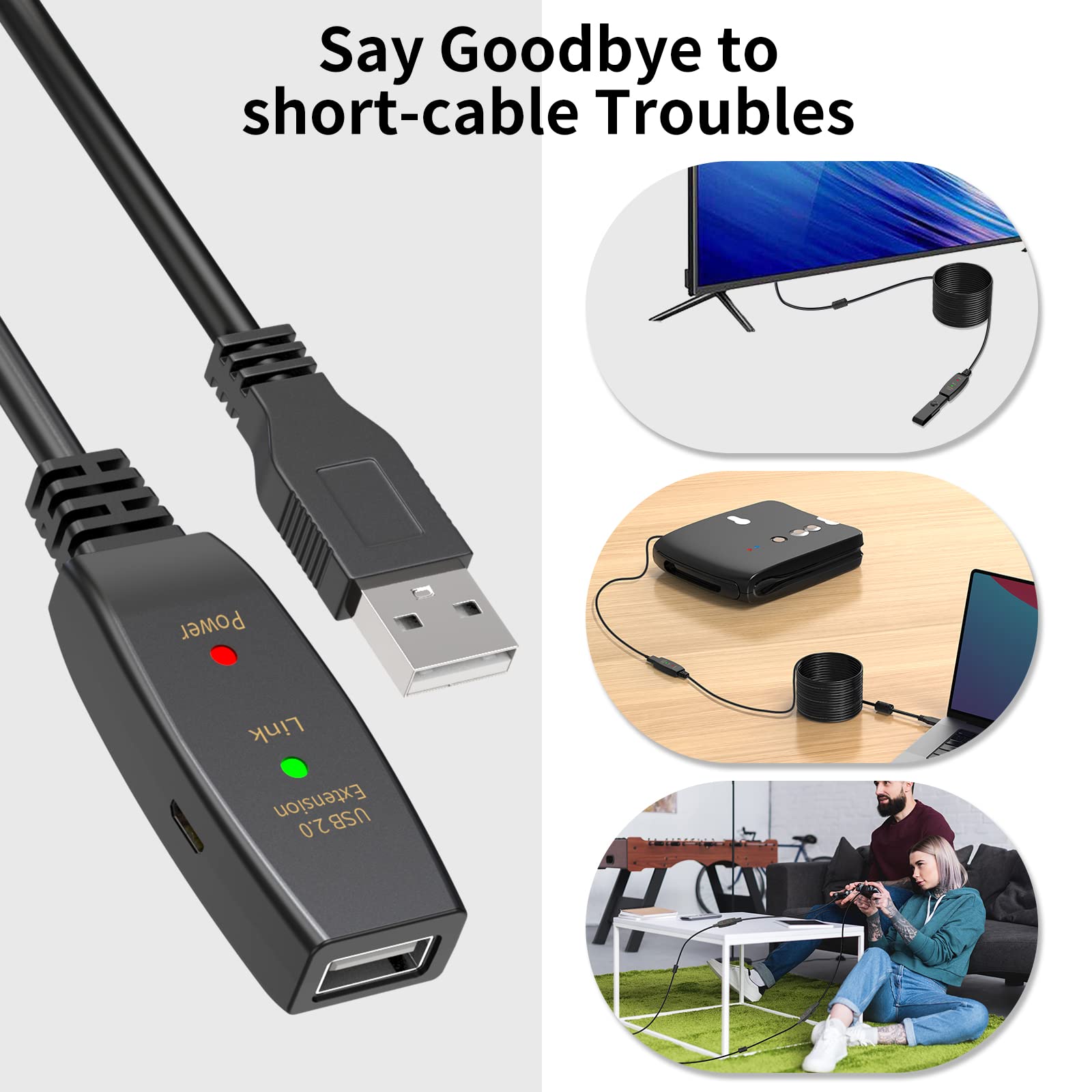 LDKCOK 50FT Active USB Extension Cable 2.0 Male to Female with Signal Booster for Enhanced Performance - View 7 of 7