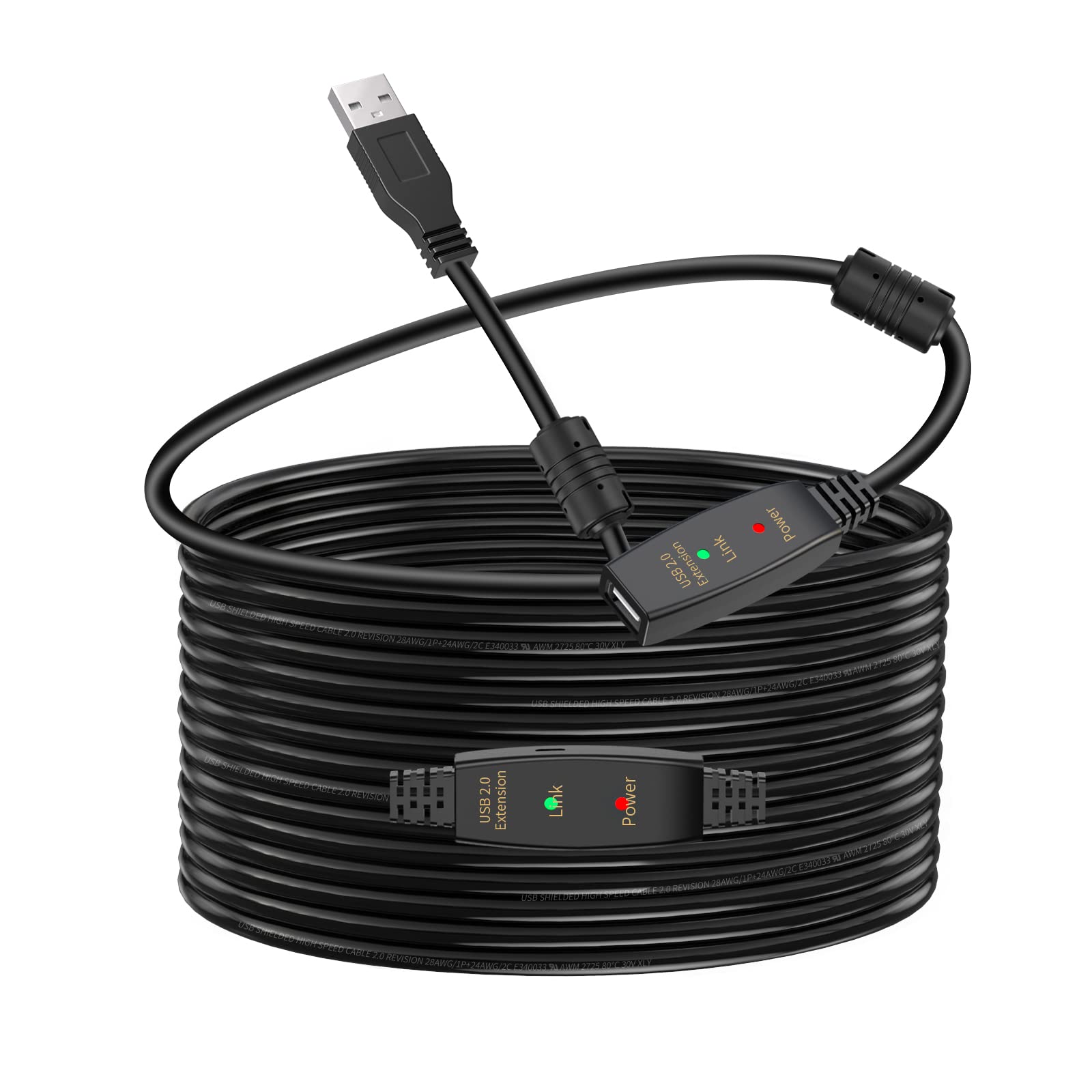LDKCOK 50FT Active USB Extension Cable 2.0 Male to Female with Signal Booster for Enhanced Performance