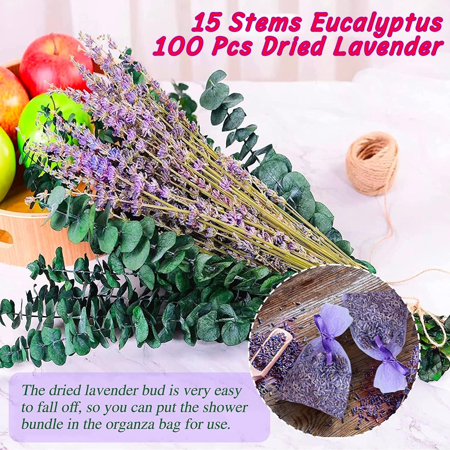 FUKUOKA 115 Pcs Eucalyptus and Lavender Flower Bundles for Shower Natural Decor with Chrysanthemums 17 Inch Upgrade Hanging Plant - View 2 of 7