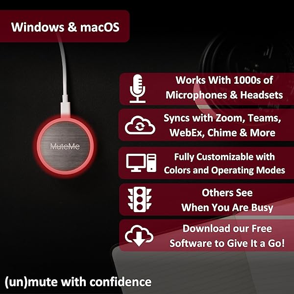 MuteMe MuteMe - Illuminated Physical Mute Button for Zoom, Teams, WebEx &amp; More (As Seen on Shark Tank)! Mac/PC Compatible. USB Cord &amp; Adapter Included. Free Software Download Required. - View 6 of 9