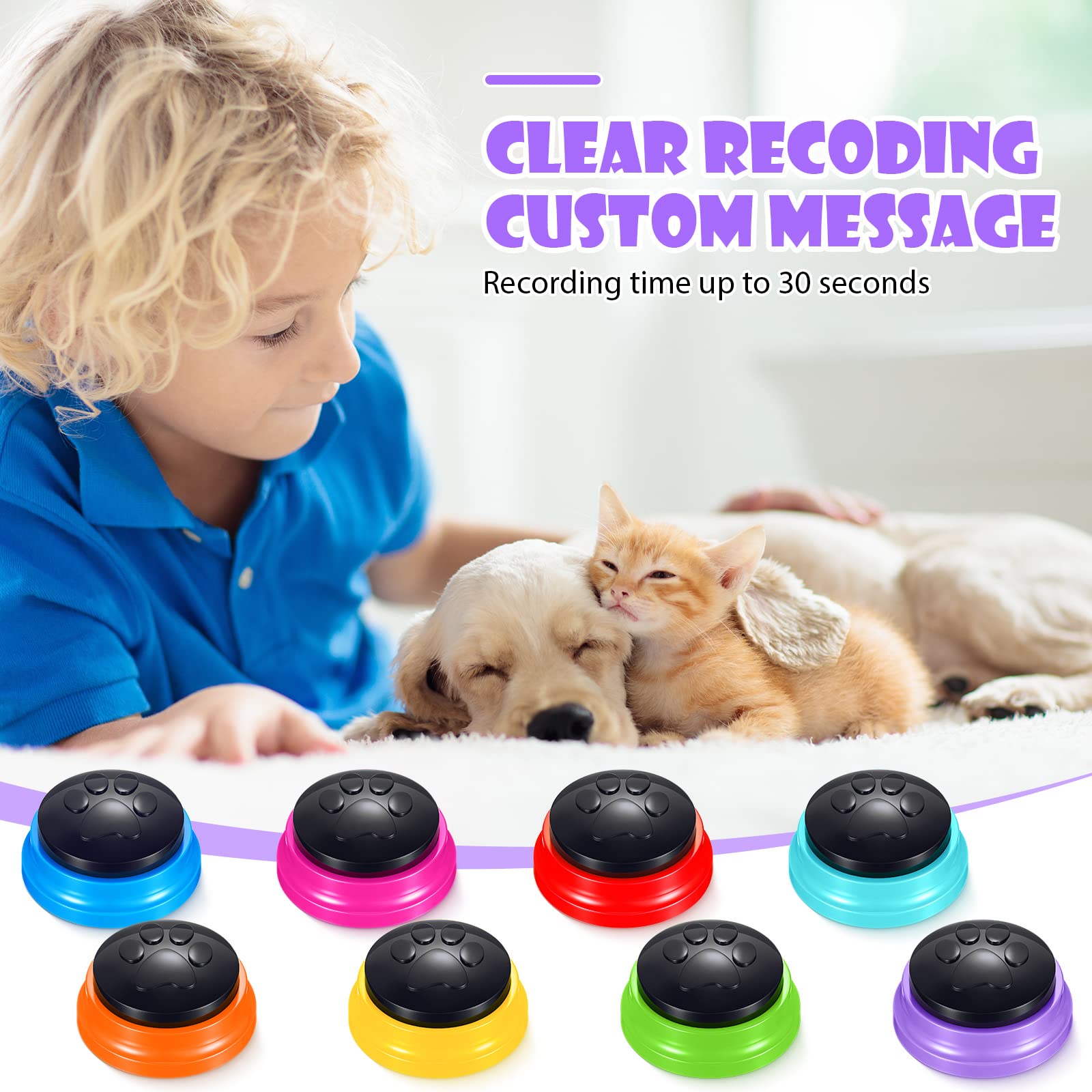 Yunsailing 8 Pack Voice Recording Buttons for Dogs and Cats Communication Pet Training Buzzer 30 Second Recording in 8 Colors - View 2 of 7