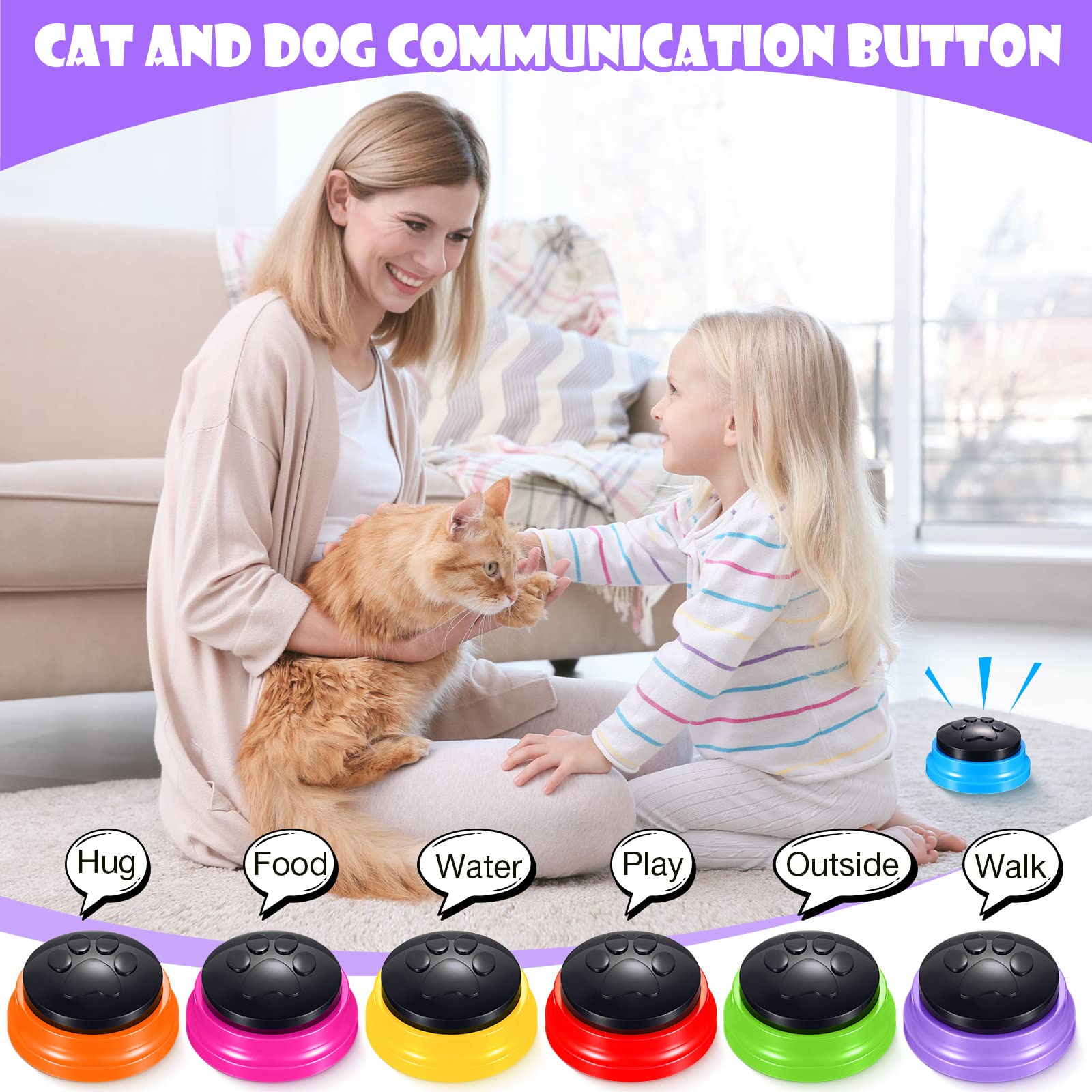Yunsailing 8 Pack Voice Recording Buttons for Dogs and Cats Communication Pet Training Buzzer 30 Second Recording in 8 Colors - View 3 of 7
