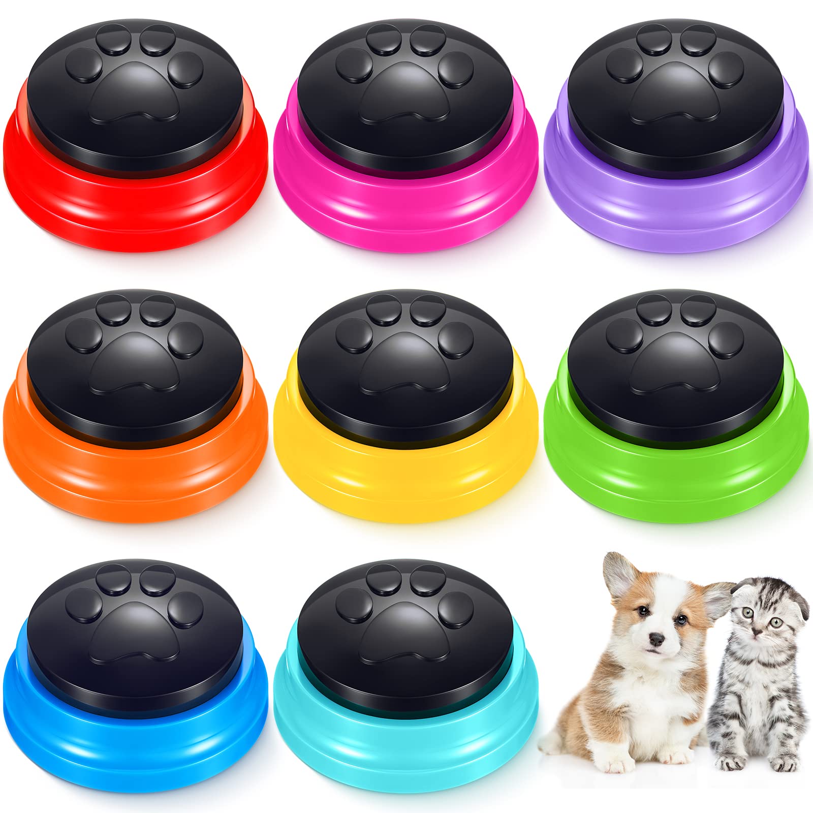 Yunsailing 8 Pack Voice Recording Buttons for Dogs and Cats Communication Pet Training Buzzer 30 Second Recording in 8 Colors
